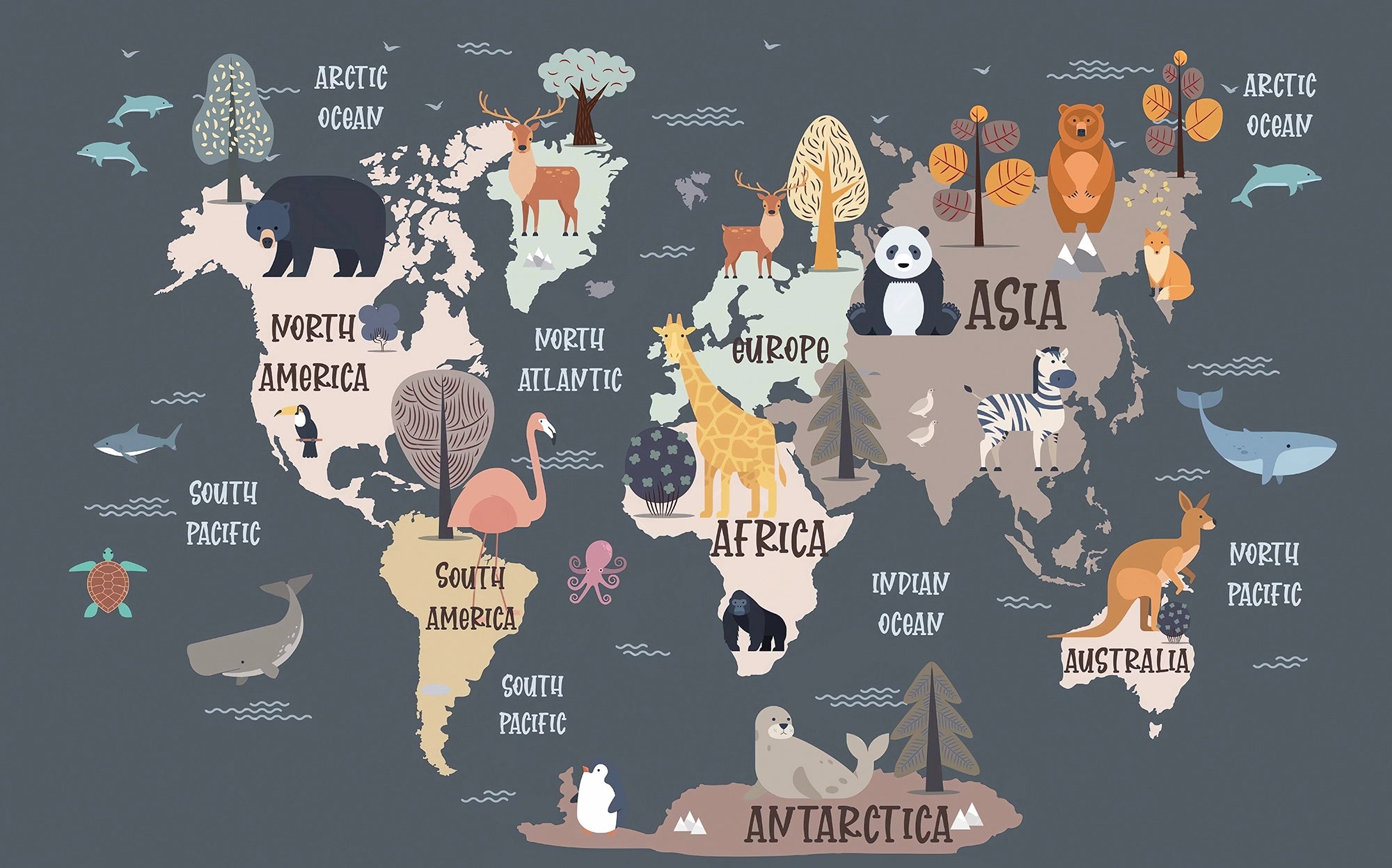 Animal World Map Wall Decor