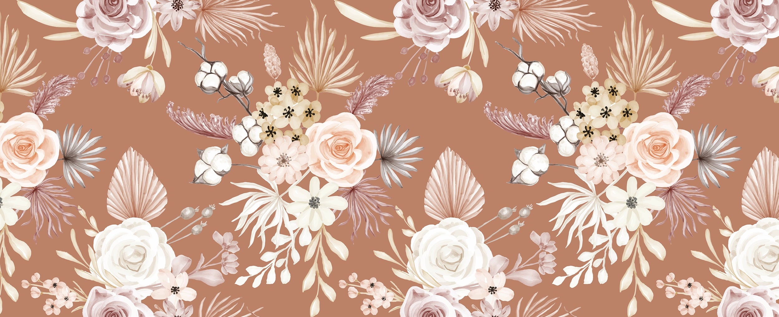 Floral Bouquet Wallpaper on Terracotta Background