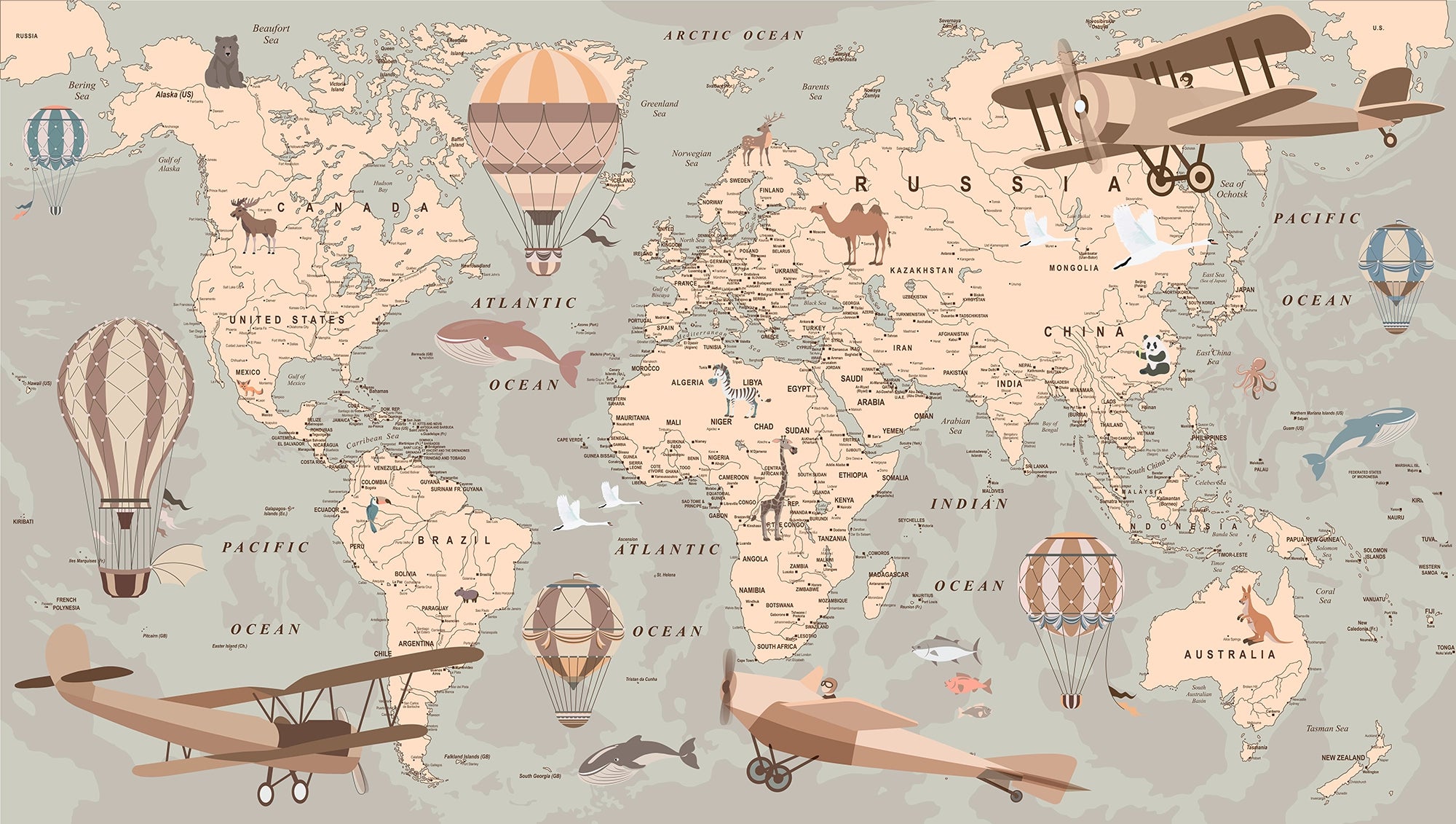 World map airplane wallpaper for kids