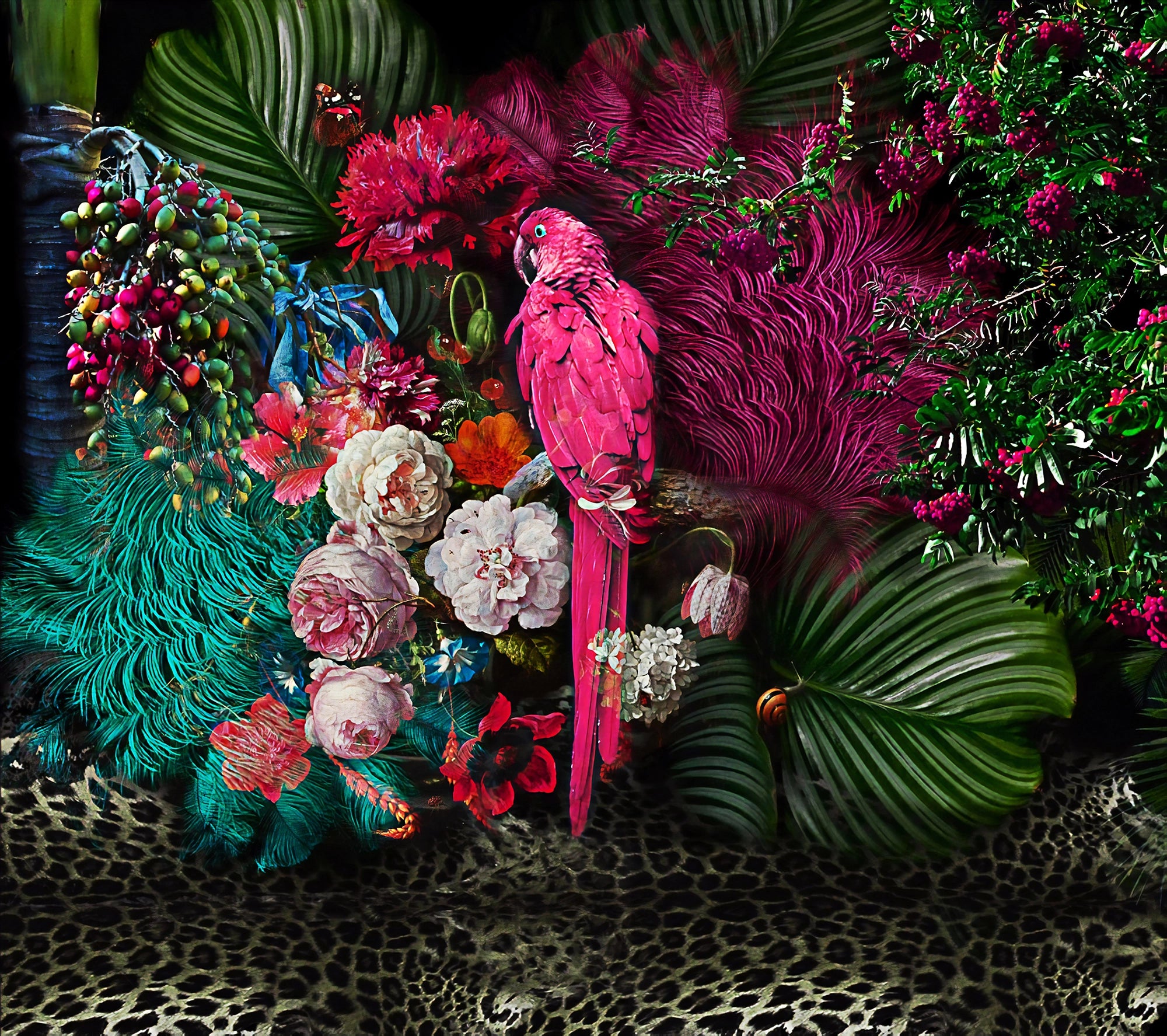 Pink parrot panoramic wallpaper