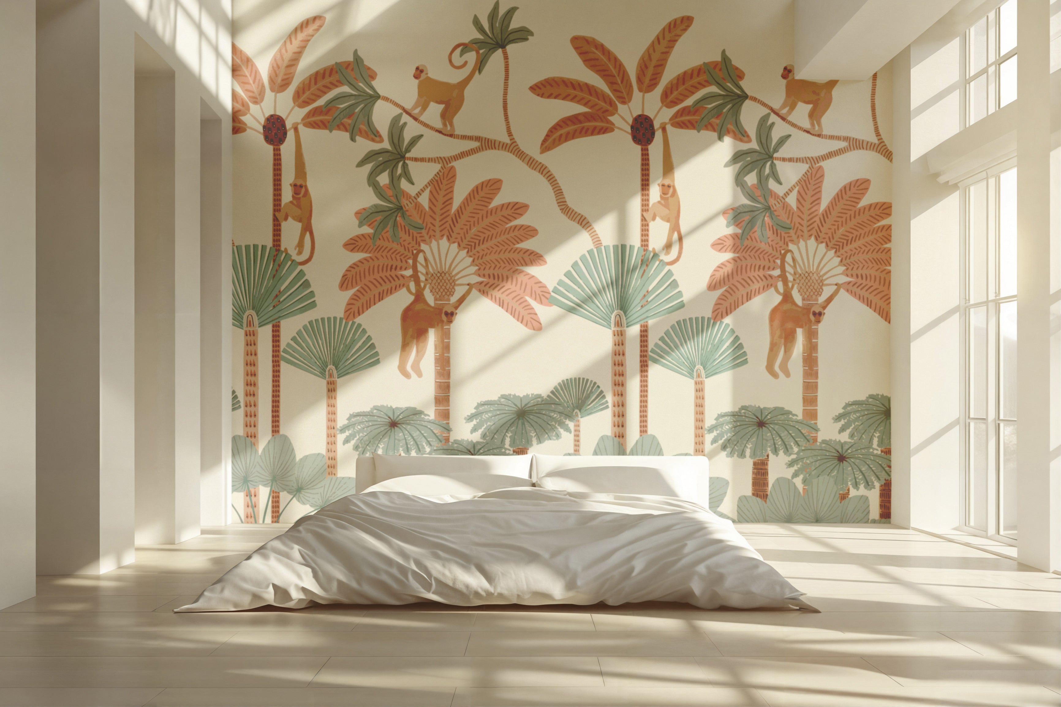 Monkeys under Tropical Palm Trees Wallpaper