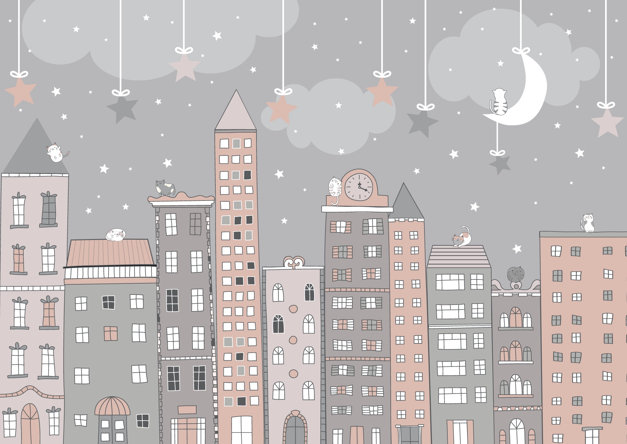 Moonlit city wallpaper for children