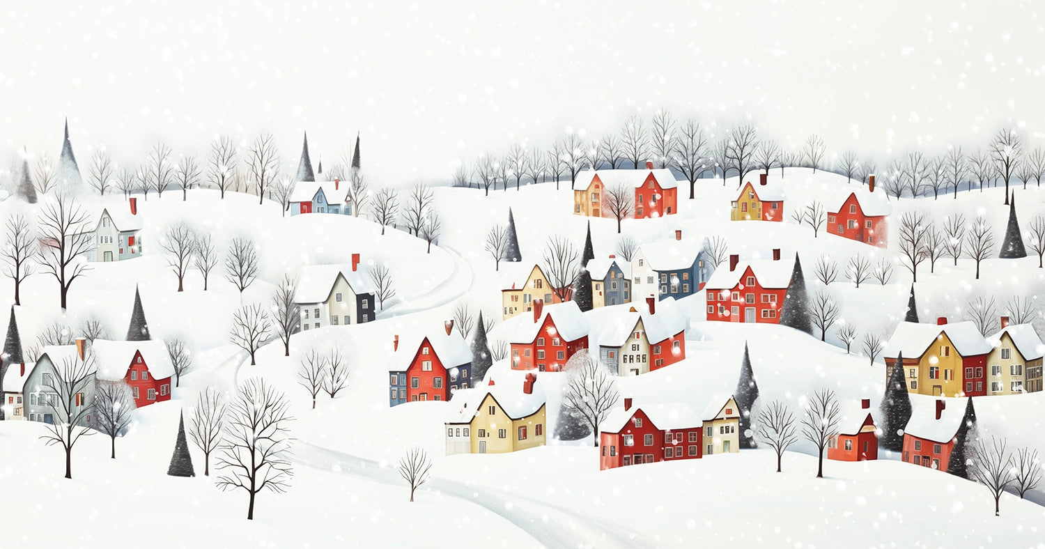 Winter Village Panoramic Wallpaper