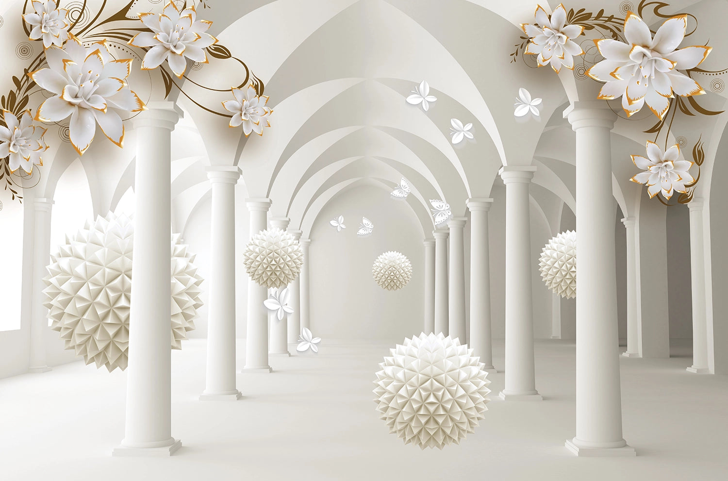 3D wallpaper hanging balls architectural