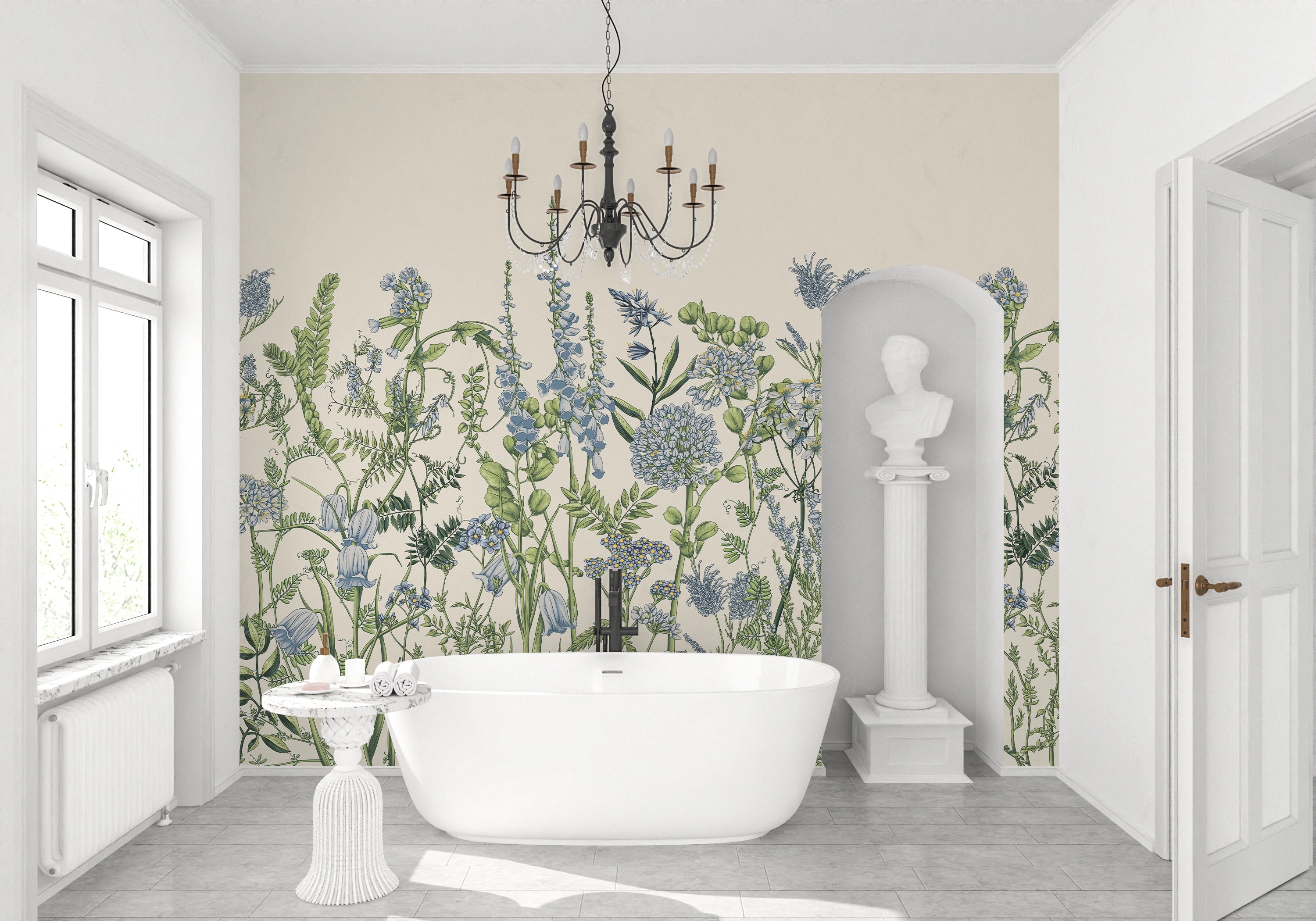 Panoramic wall decor blue flowers