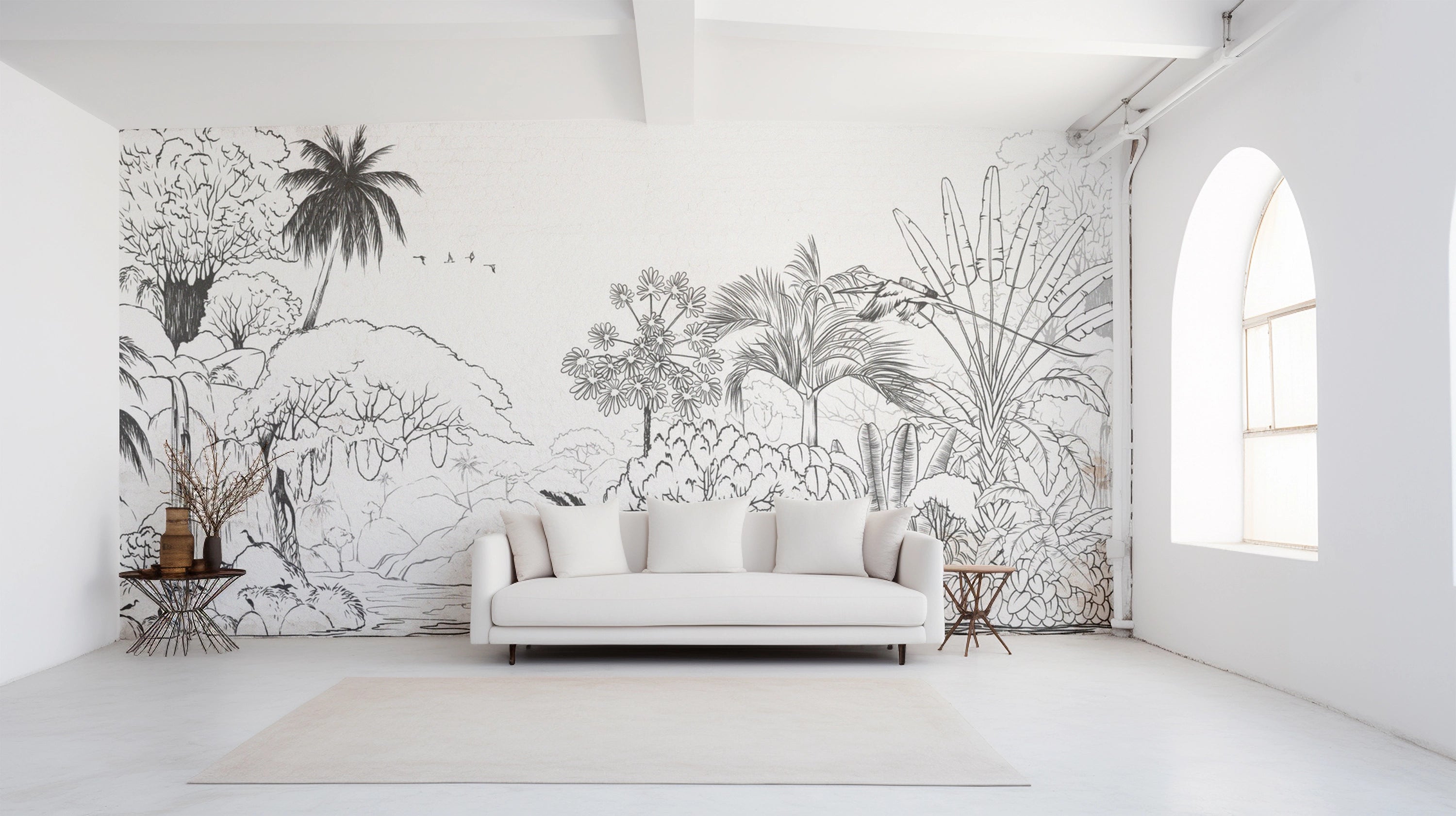 Black and white forest panoramic mural