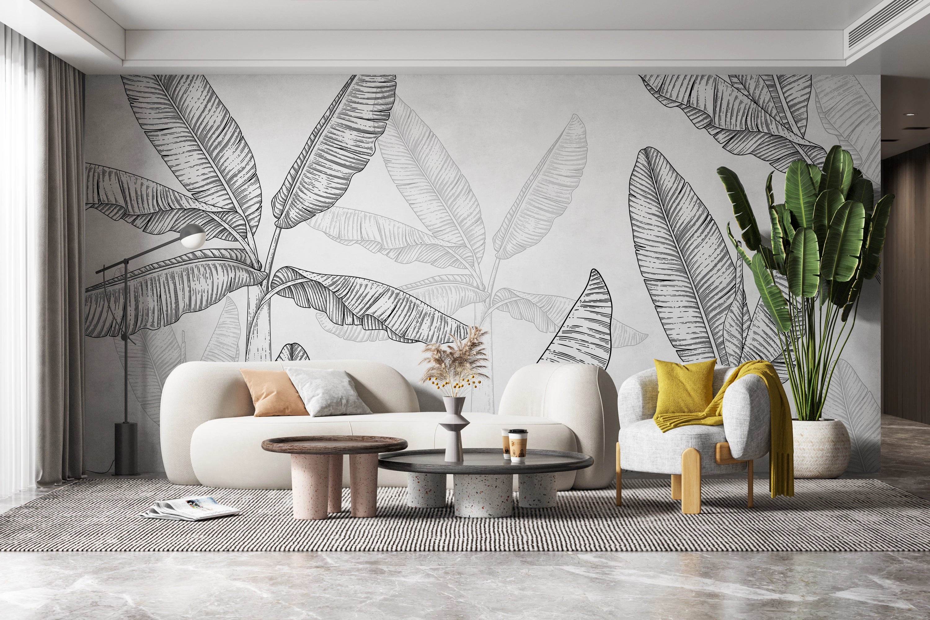 Black and White Graphic Plant Mural