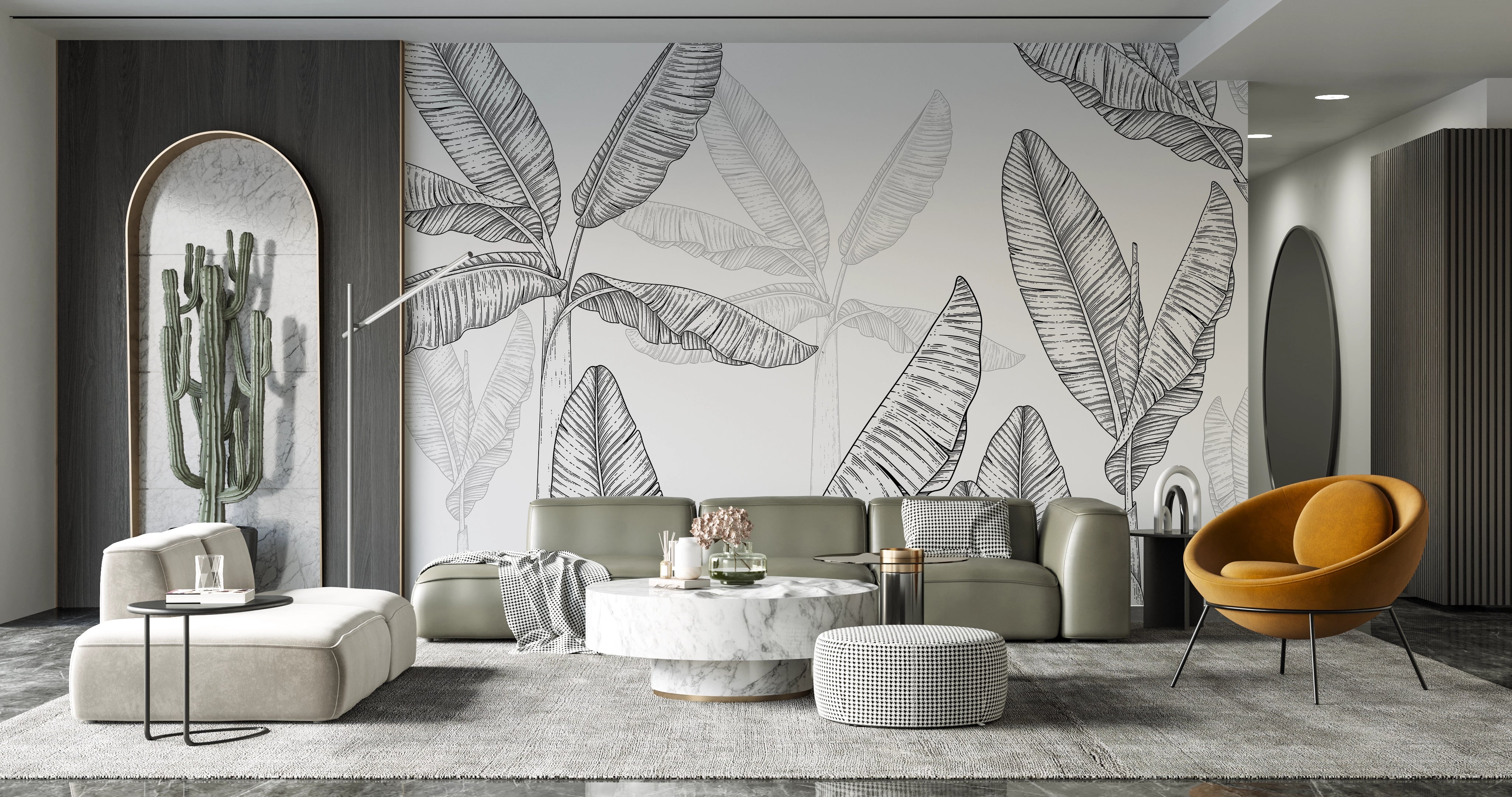 Black and White Graphic Plant Mural