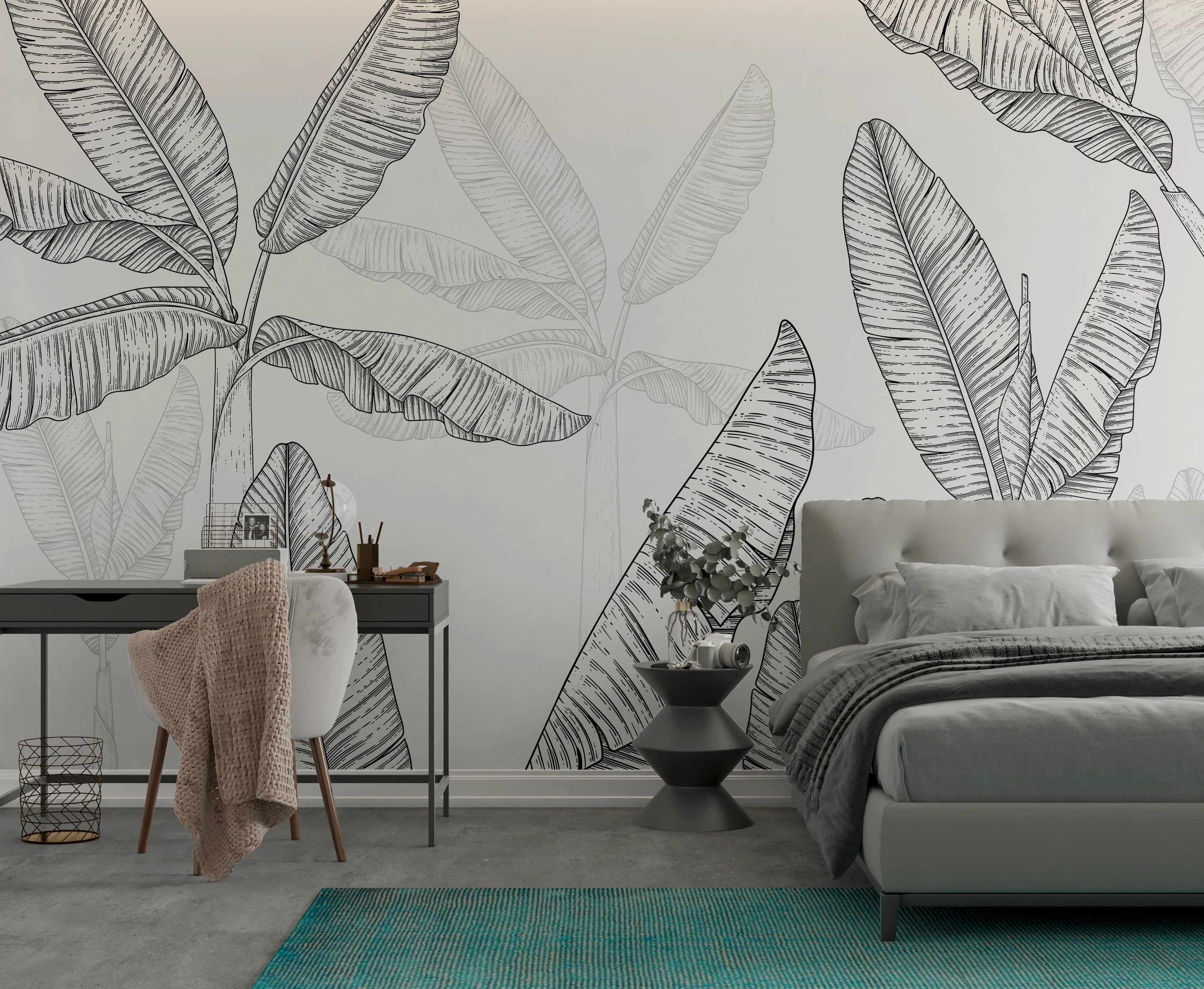 Black and White Graphic Plant Mural