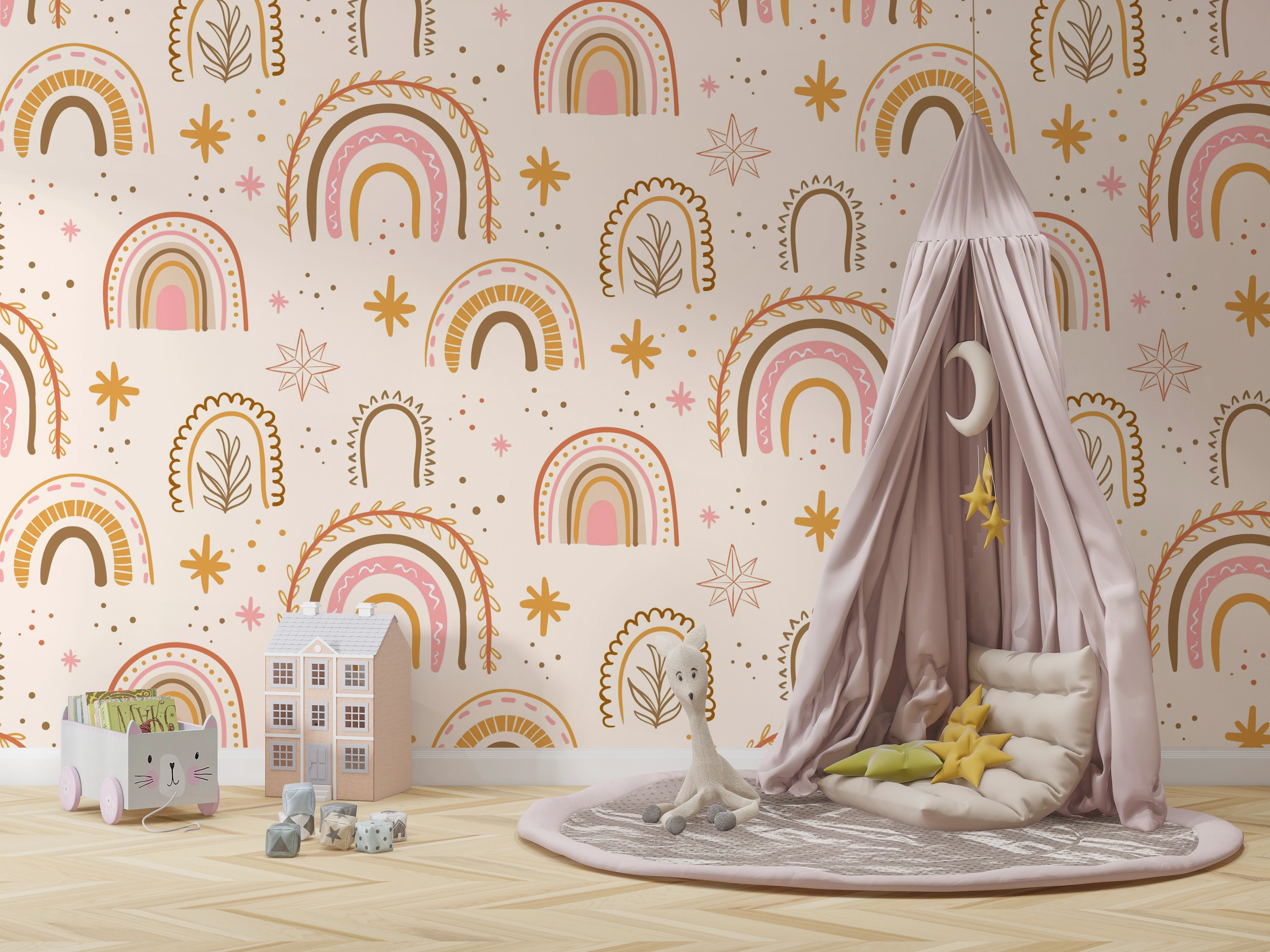 Bohemian Rainbow Wallpaper for Kids Room