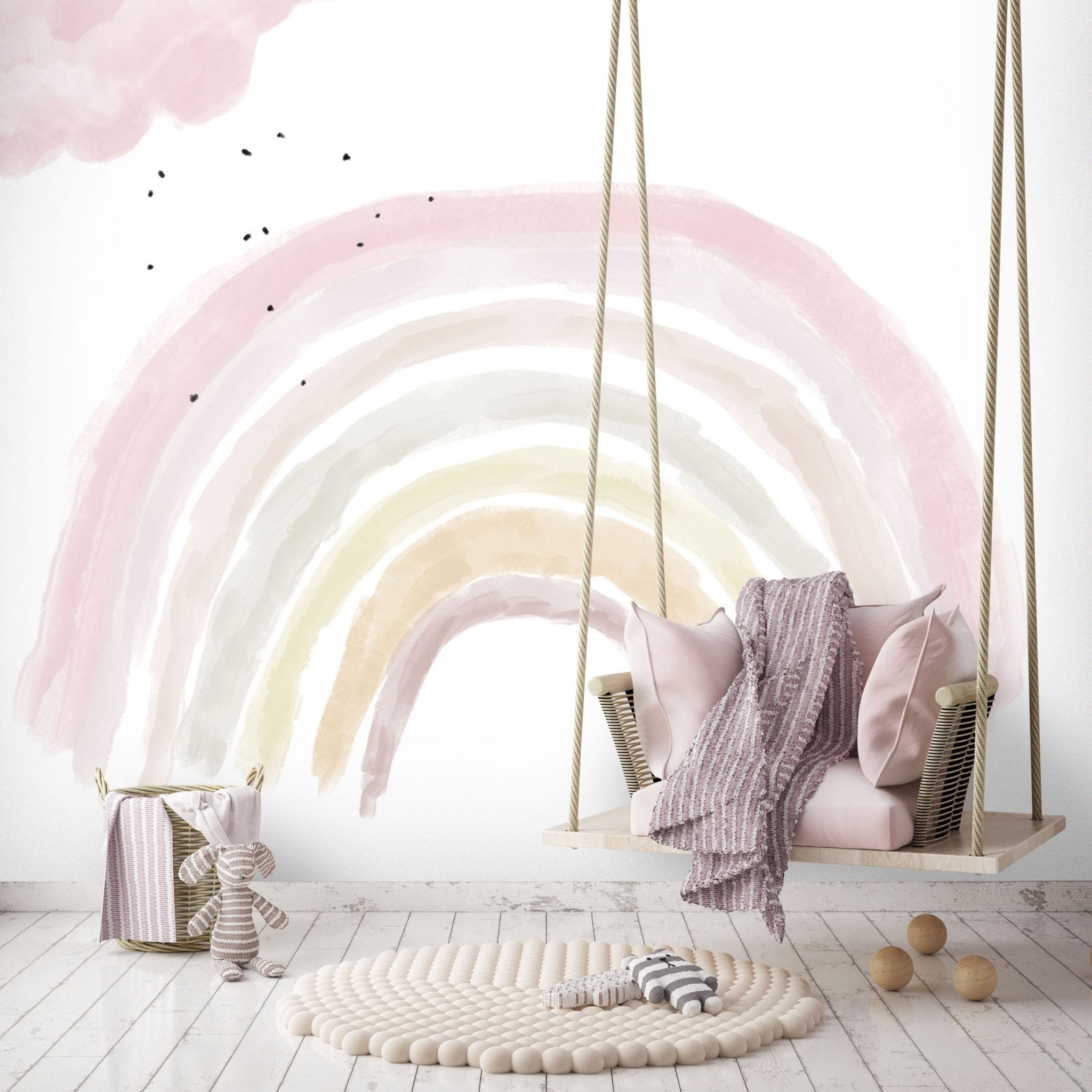 Papier peint arc-en-ciel rose pour enfant - Kam & Leon