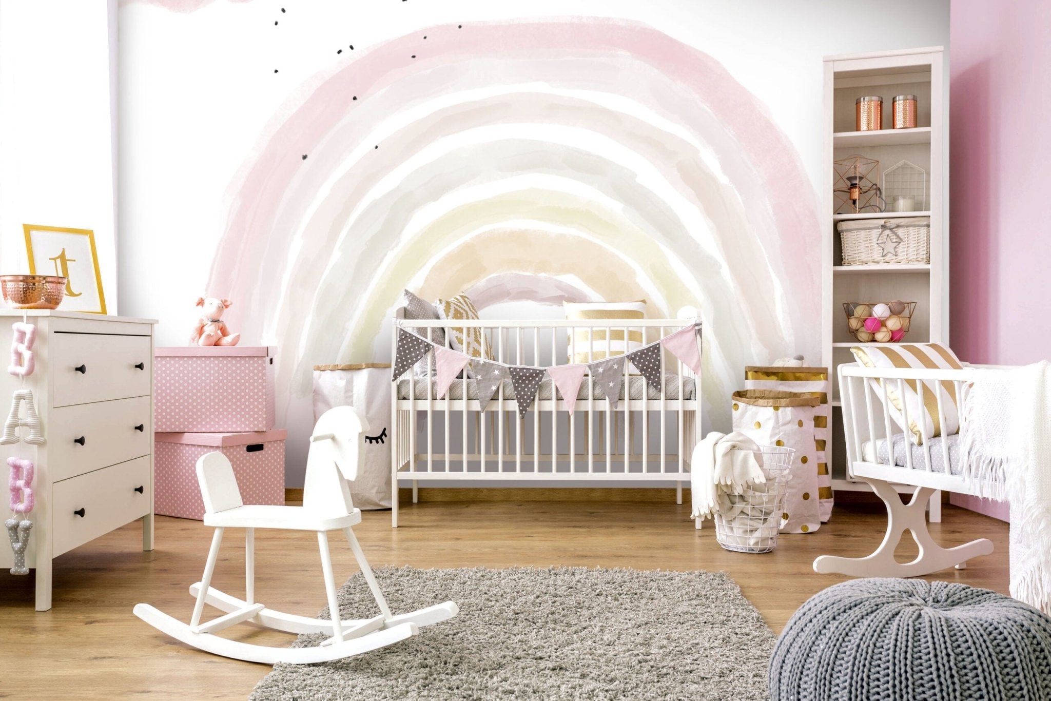 Papier peint arc-en-ciel rose pour enfant - Kam & Leon