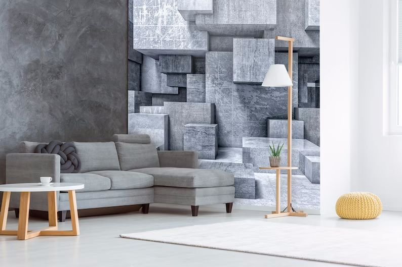 Papier peint architectural bloc de granit gris - Kam & Leon