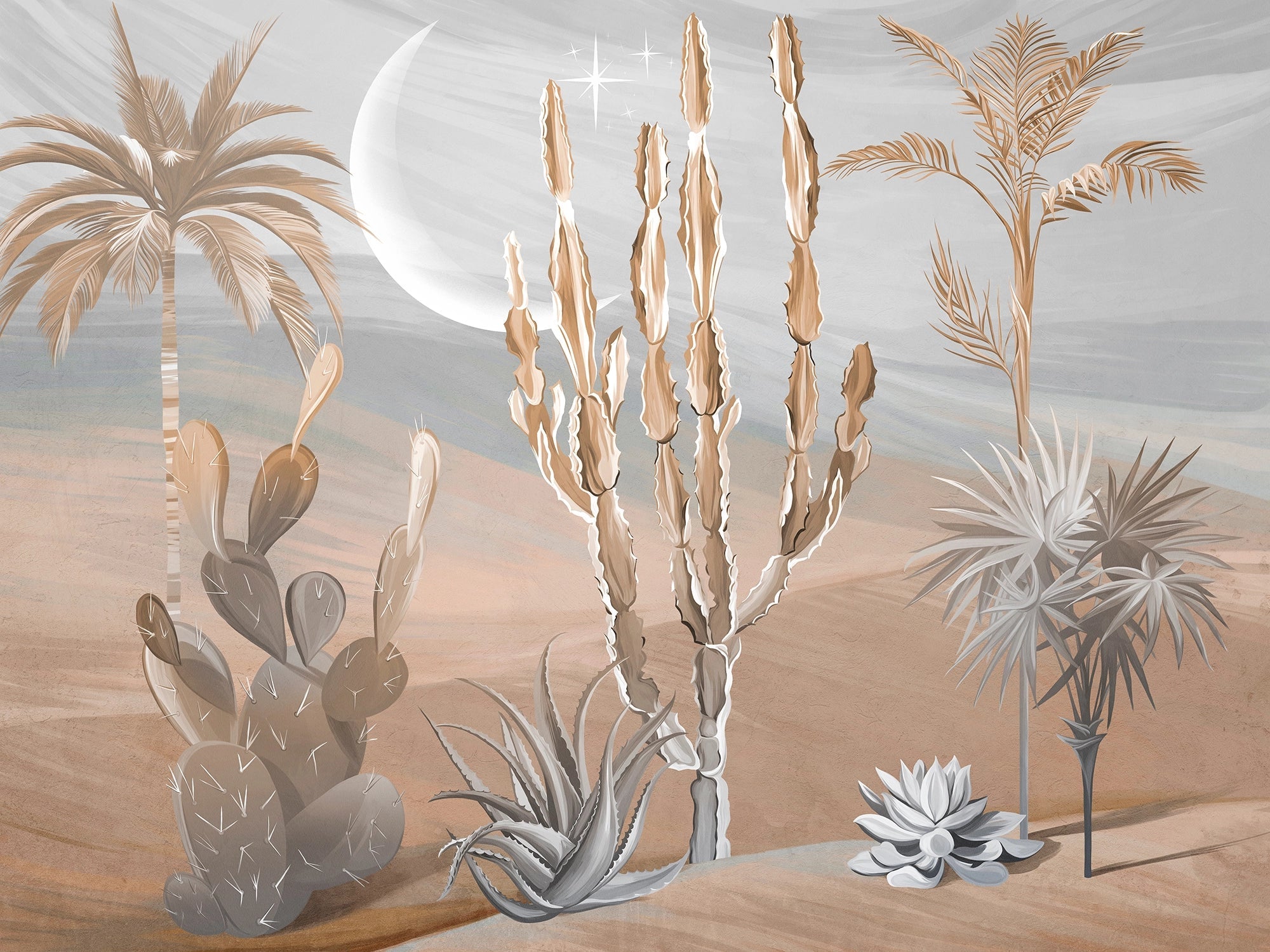 Papier peint Cactus au Clair de Lune - Kam et Léon