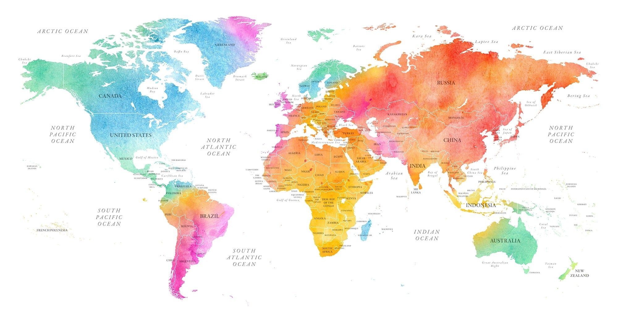 Papier peint carte du monde colorée - Kam et Léon