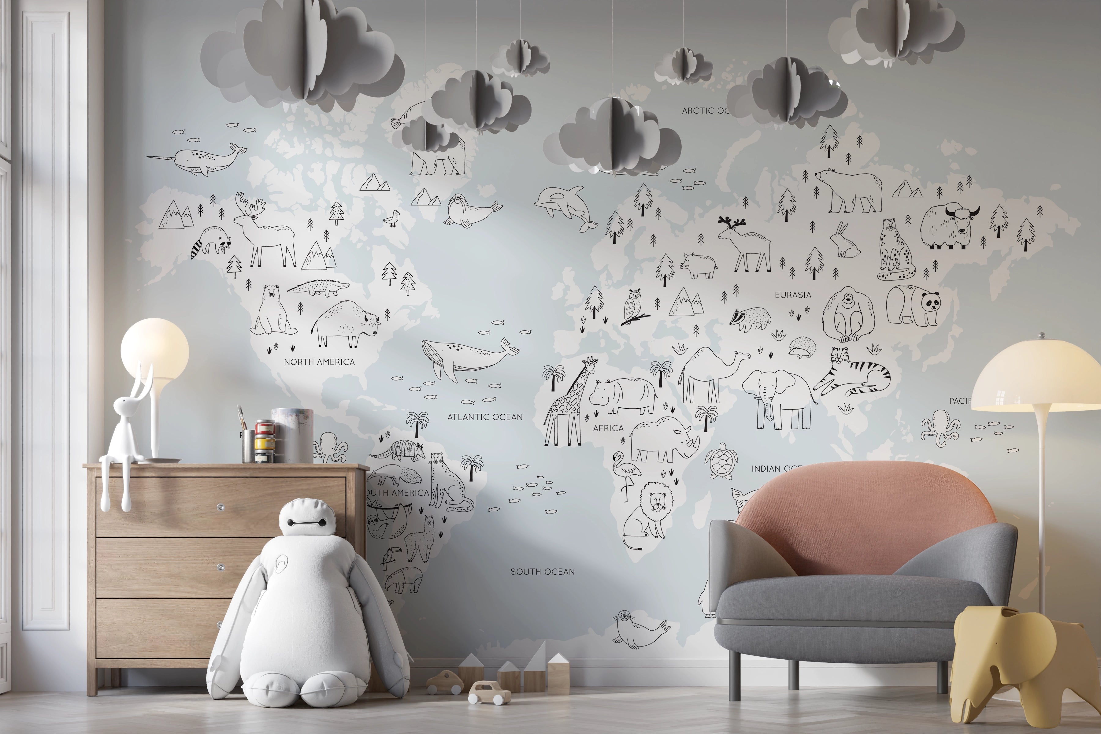 Illustrated World Map Wallpaper for Kids