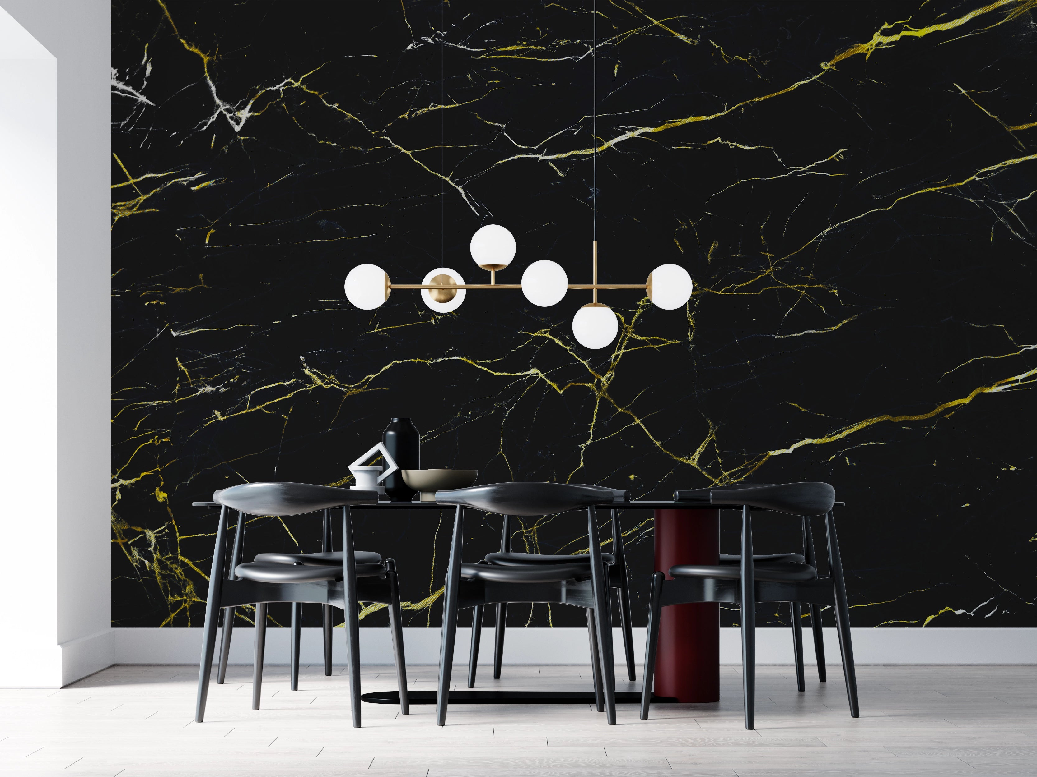 Black and yellow marble effect wallpaper