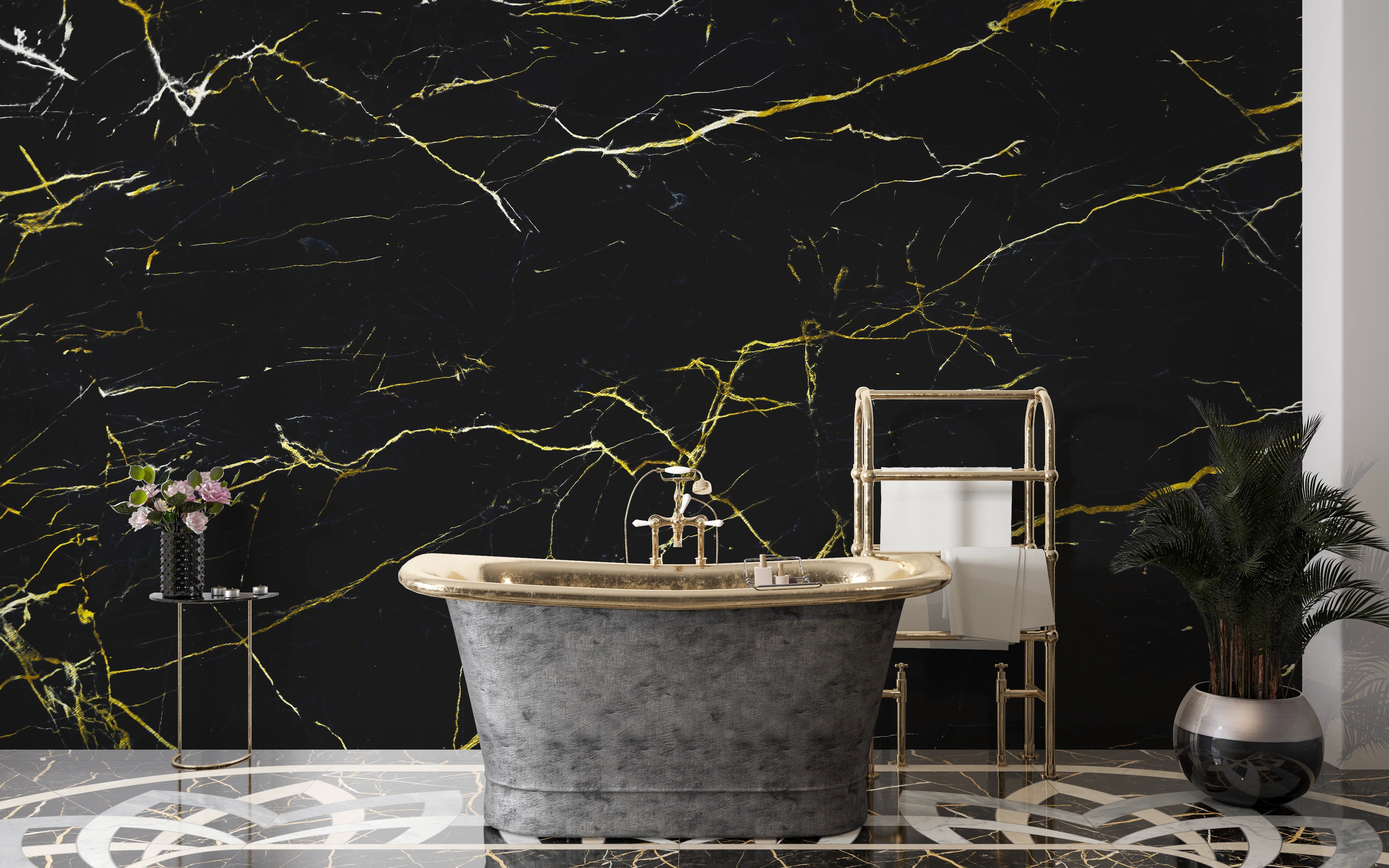 Black and yellow marble effect wallpaper