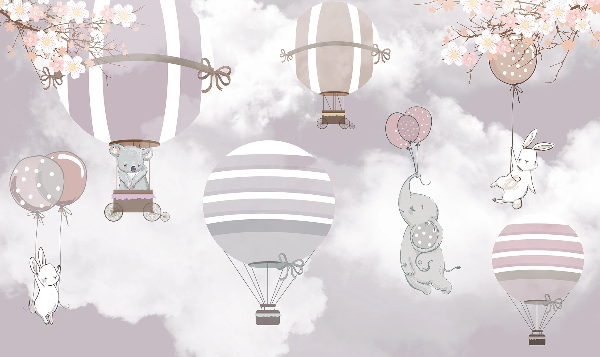 Children's Wallpaper Animals in Hot Air Balloons