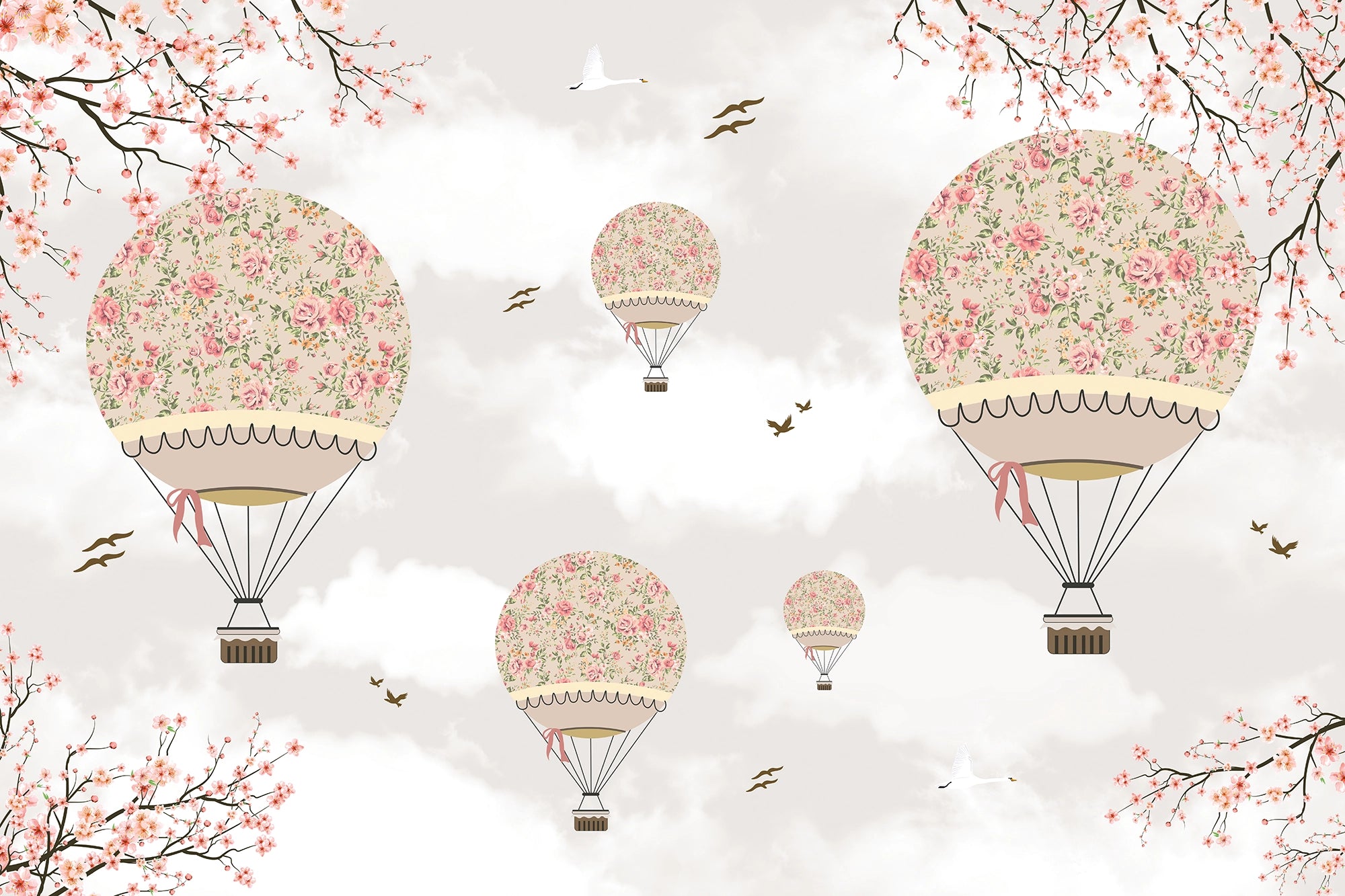 Pink Hot Air Balloons Children's Wallpaper