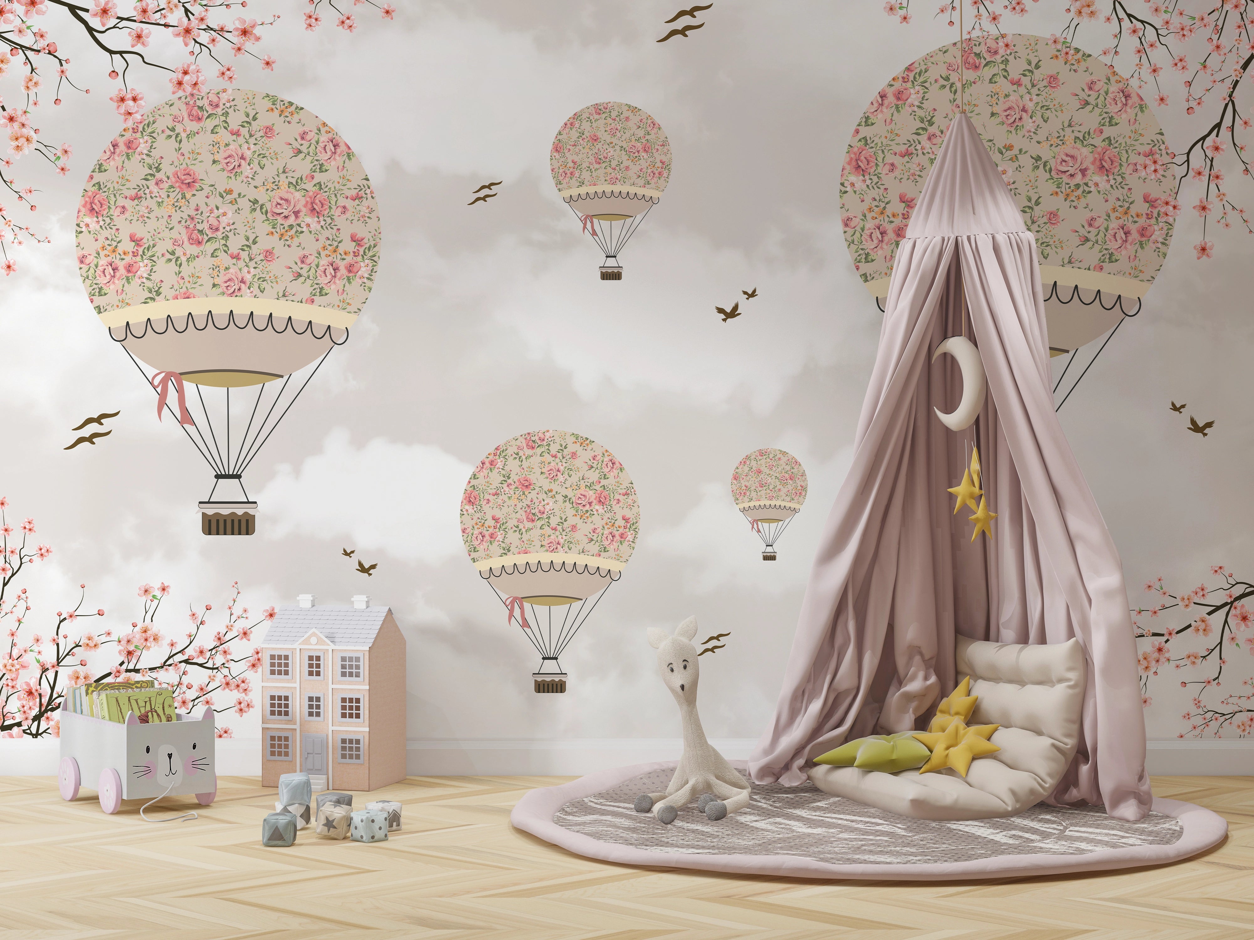 Pink Hot Air Balloons Children's Wallpaper