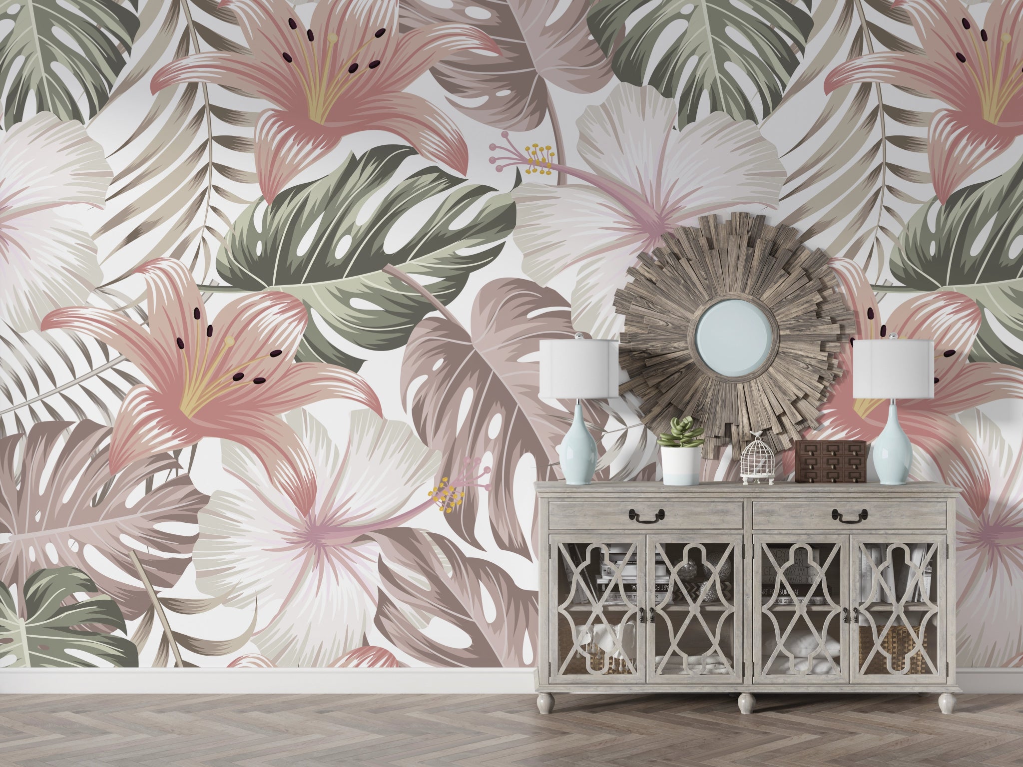 Papier peint hibiscus et monstera - Kam & Leon