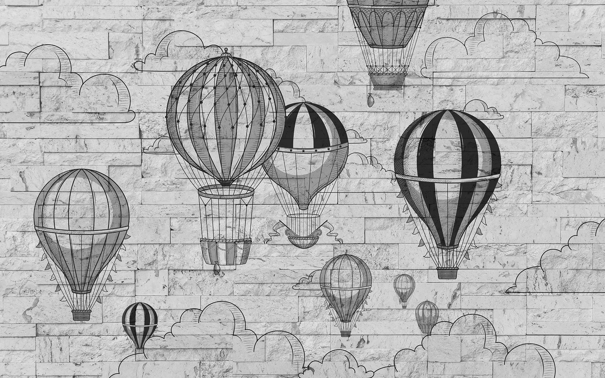 Black &amp; white hot air balloon wallpaper