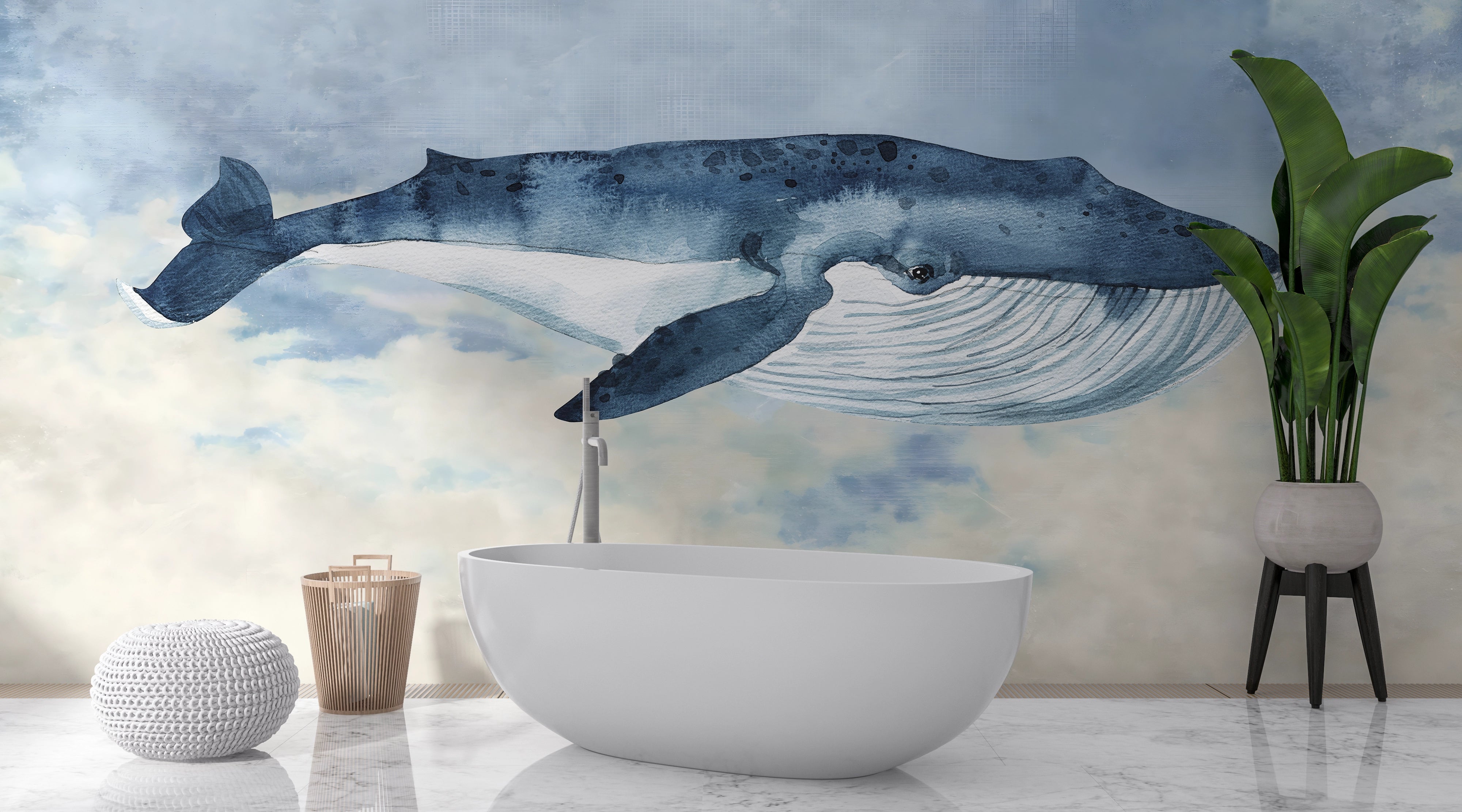 Blue whale panoramic wallpaper 