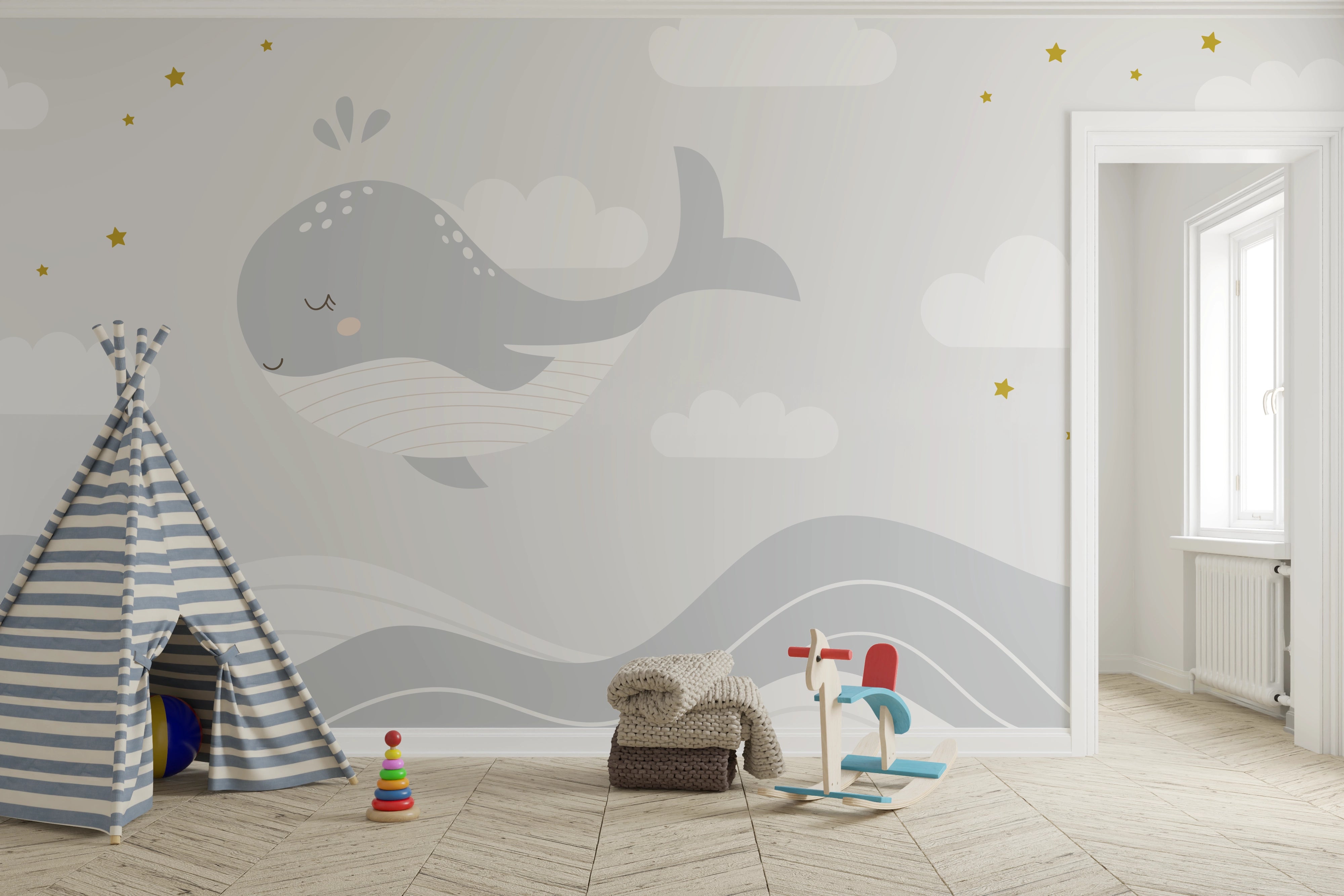 Starry Dreamy Whale Panoramic Wallpaper