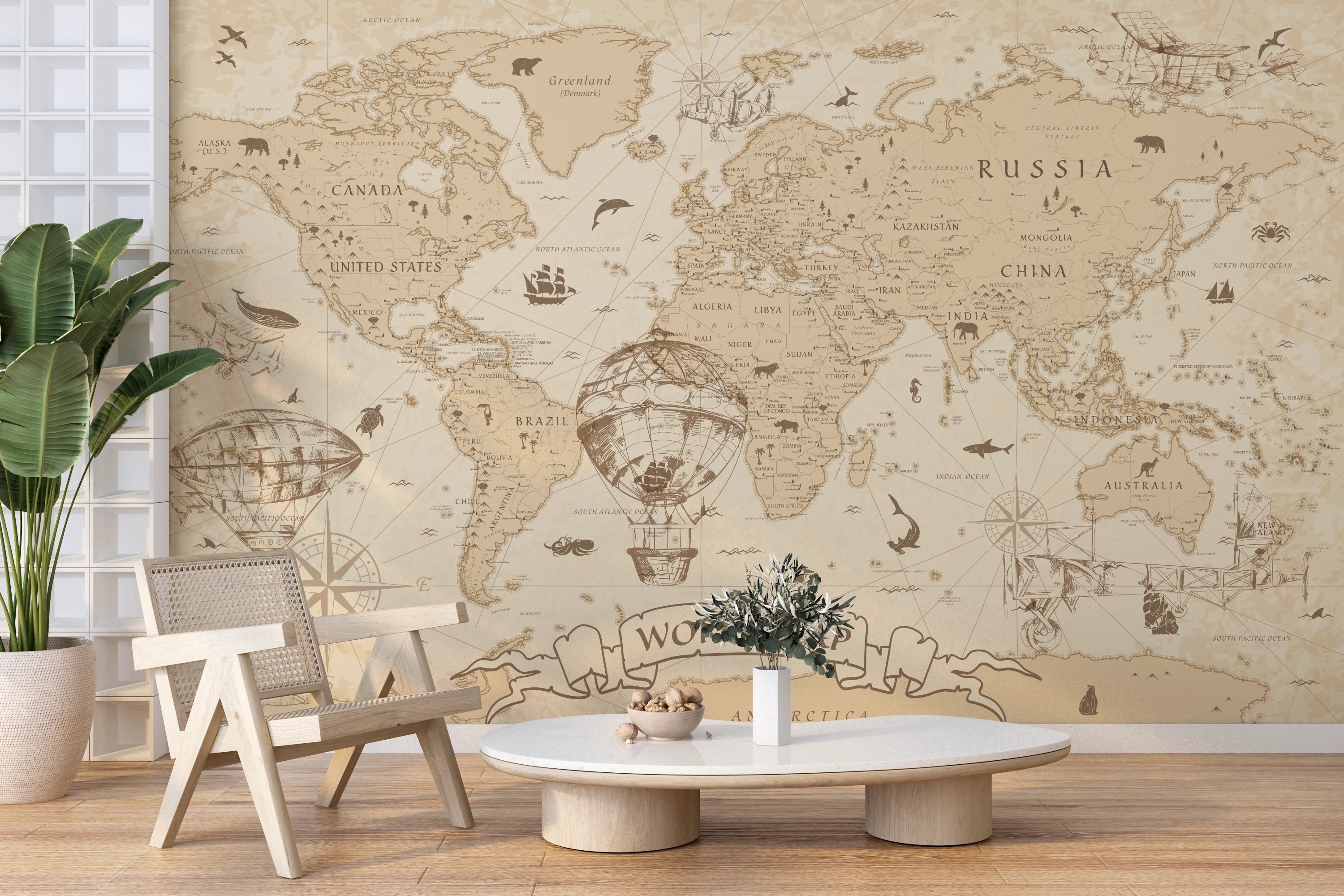 Panoramic world map wallpaper