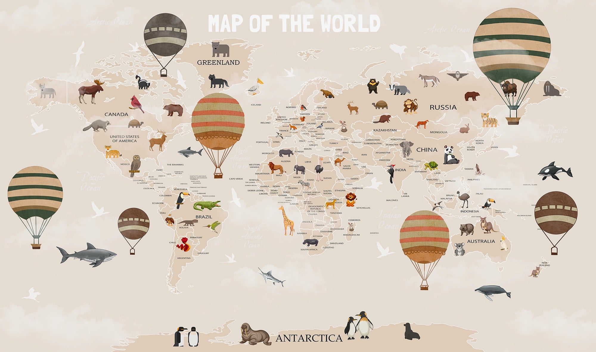 Panoramic world map wallpaper