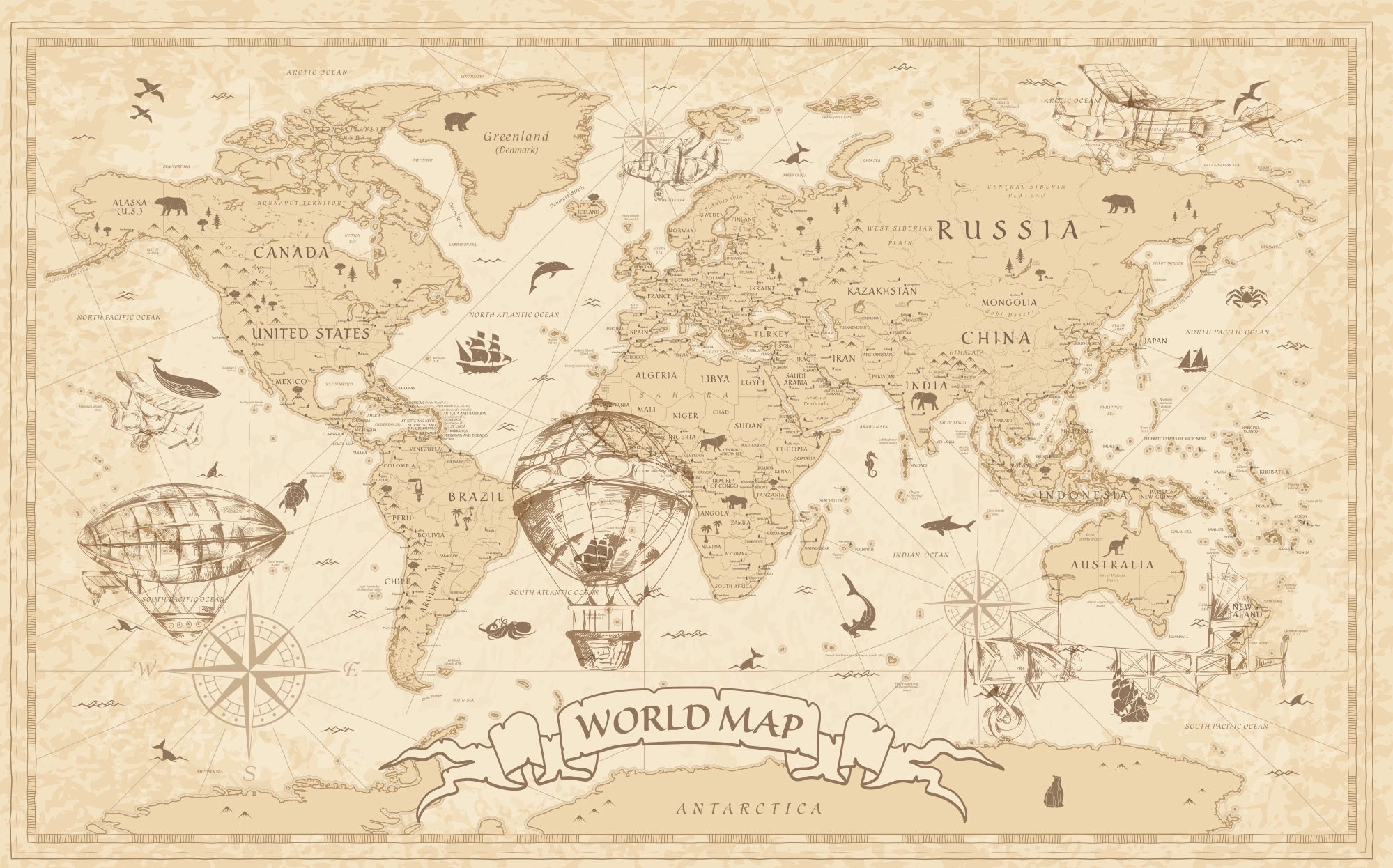 Panoramic world map wallpaper