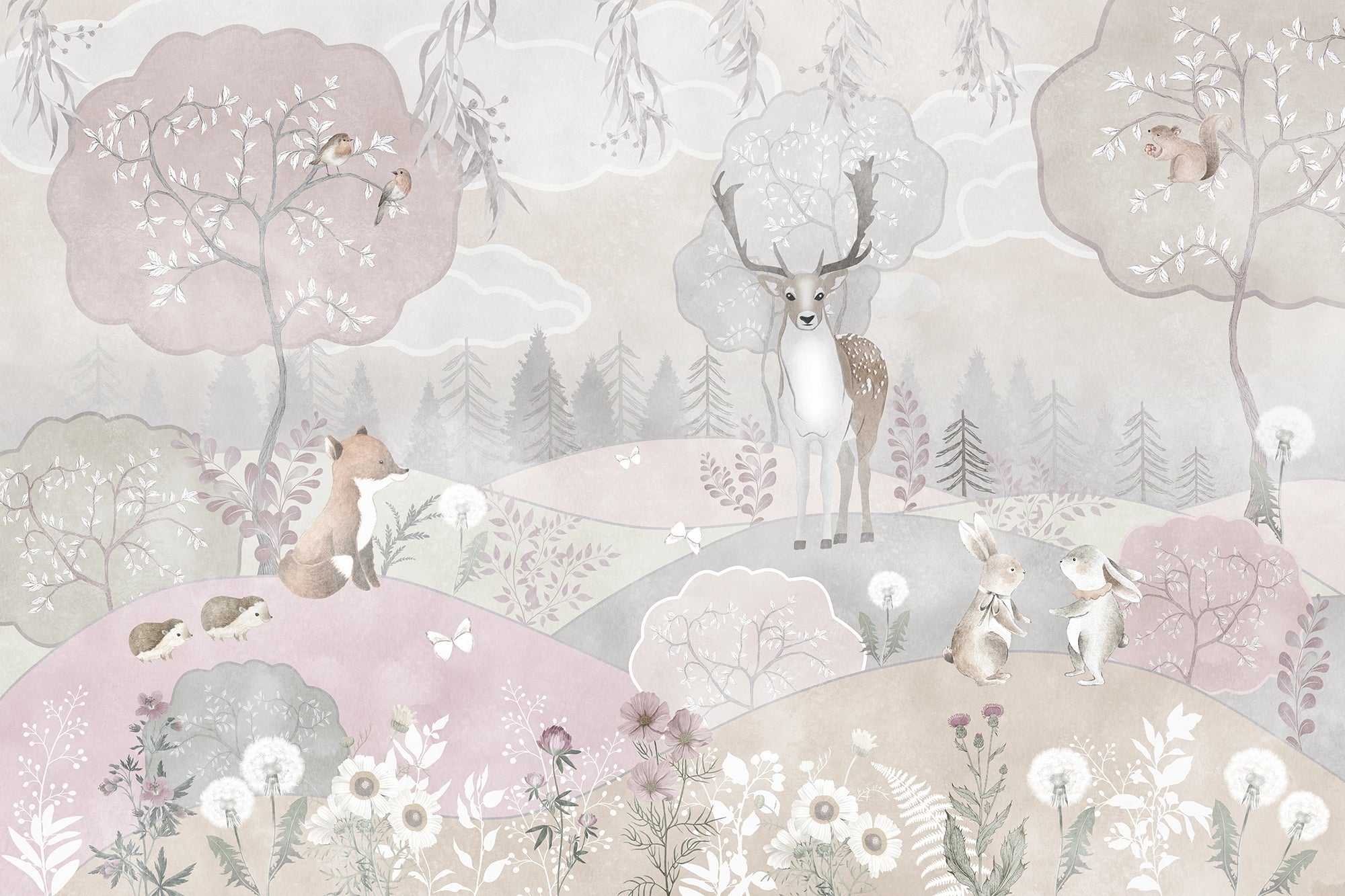 Panoramic Wallpaper for Children's Room Forest Animals