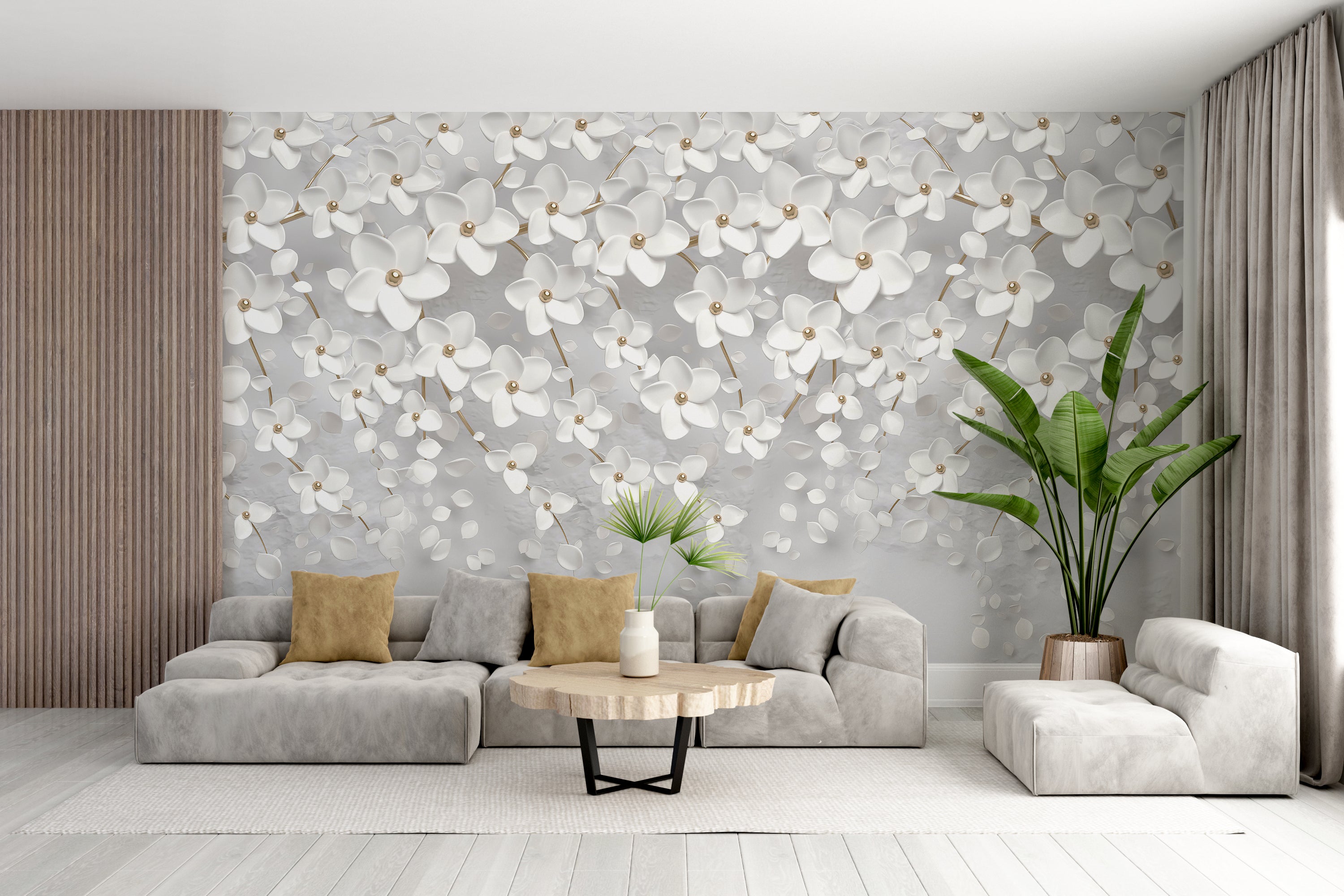 3D Floral Elegance Panoramic Wallpaper