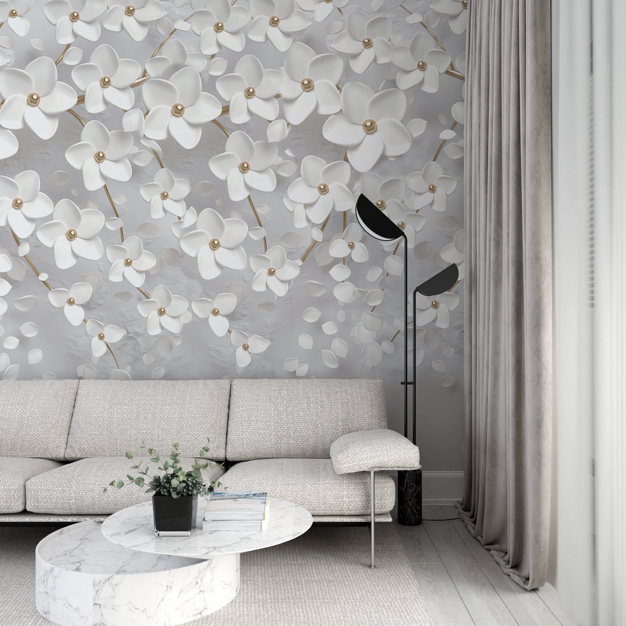 3D Floral Elegance Panoramic Wallpaper