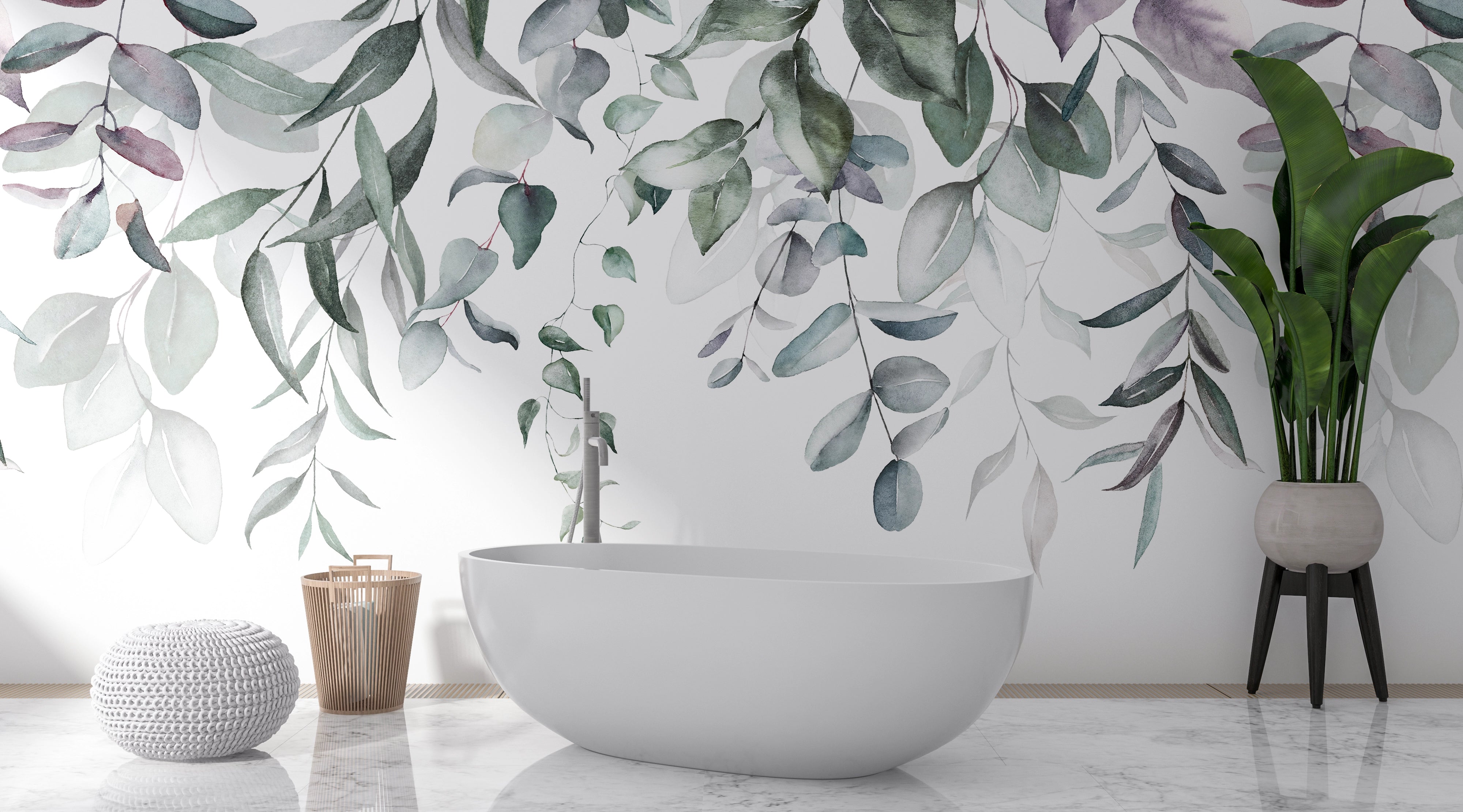 Watercolor eucalyptus panoramic wallpaper