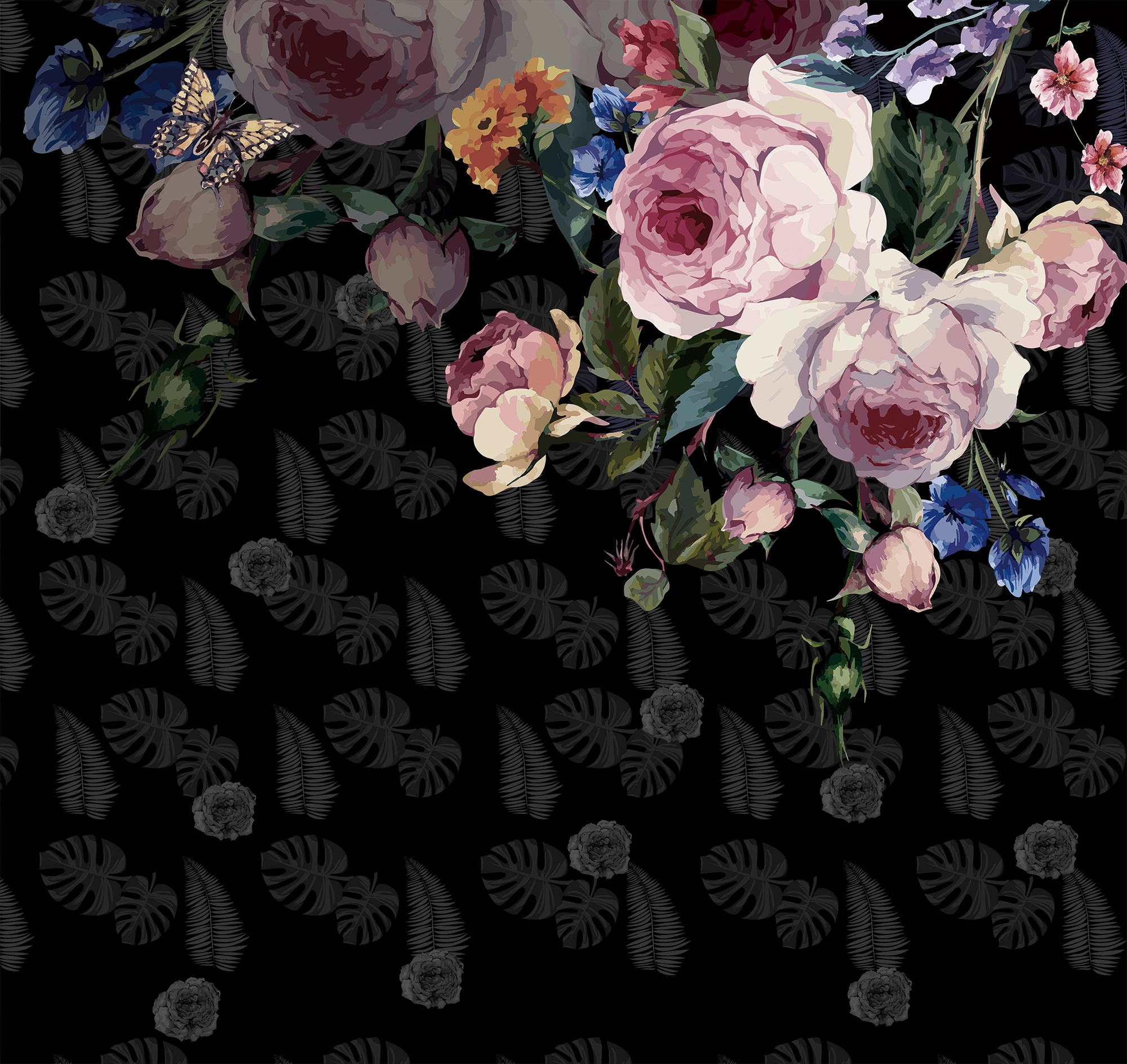 Floral panoramic wallpaper