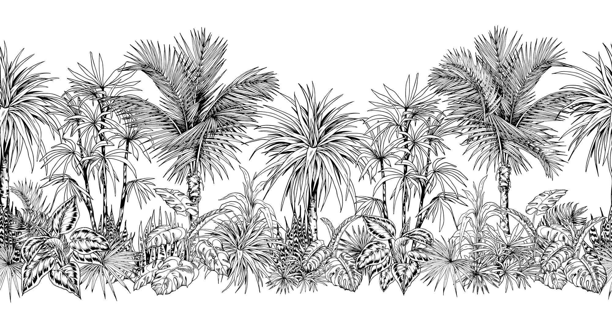 Papier peint panoramique forêt tropicale monochrome - Kam et Léon