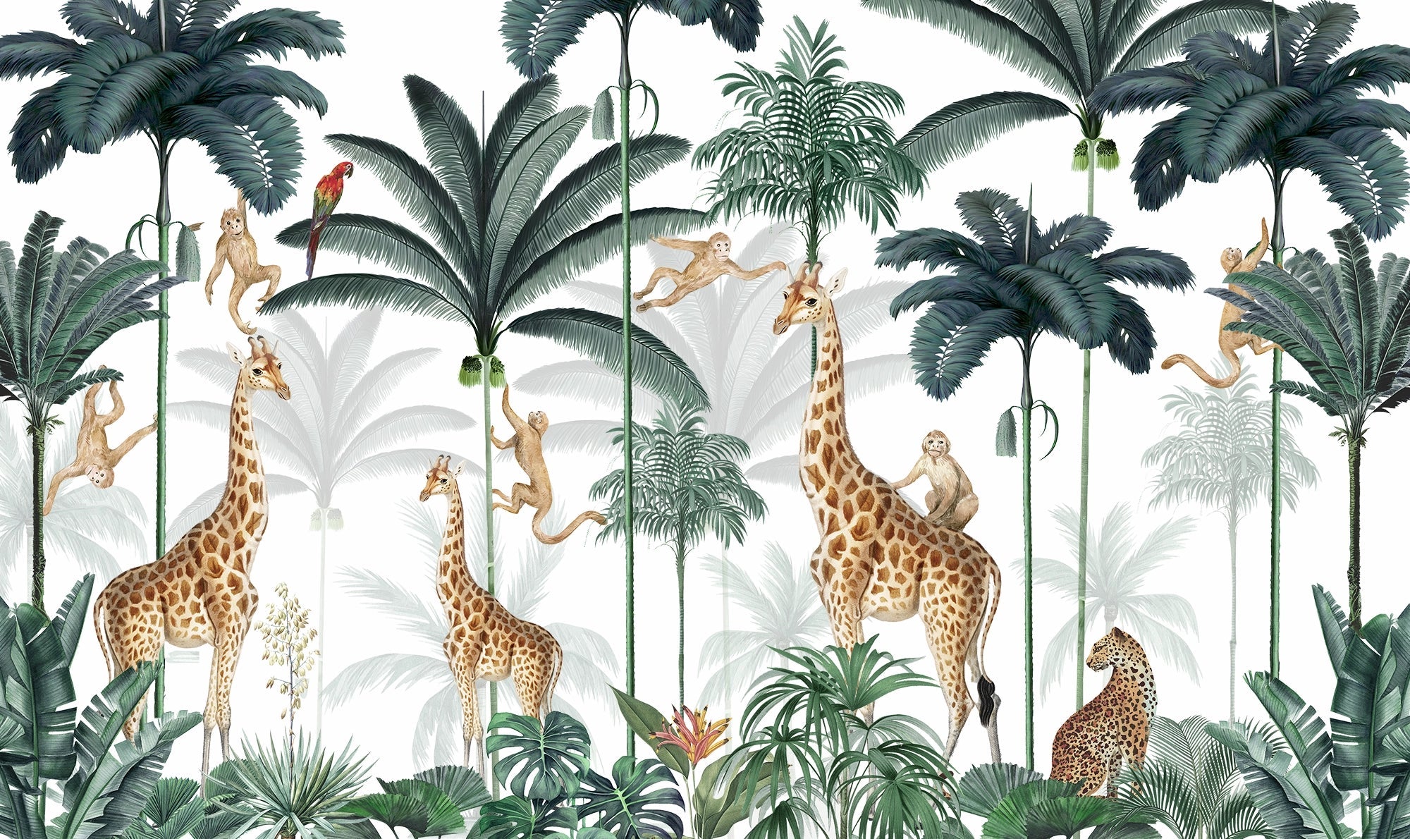 Papier Peint Panoramique Girafes Tropicales - Kam et Léon