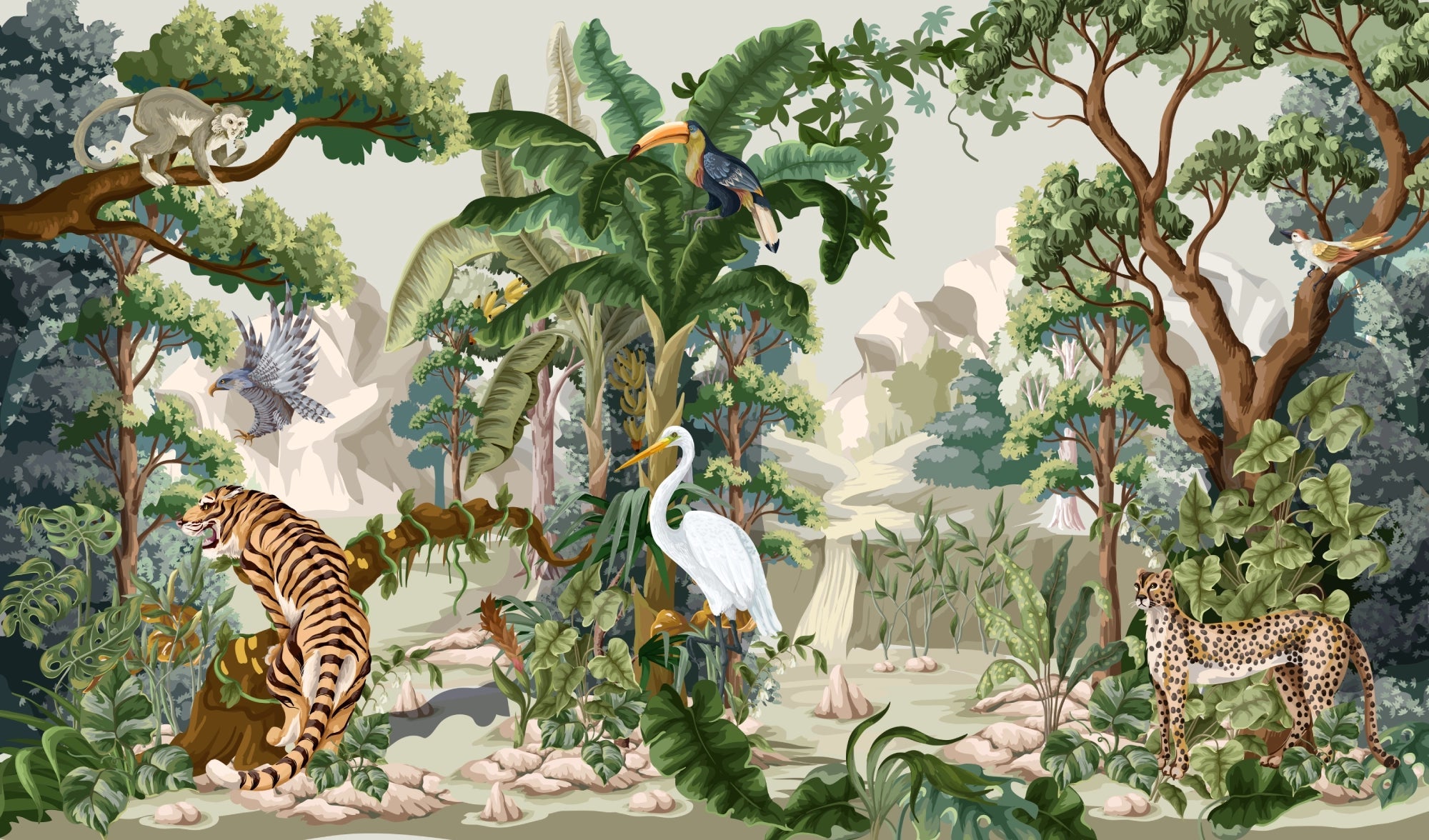 Papier peint panoramique Jungle Animals - Kam et Léon