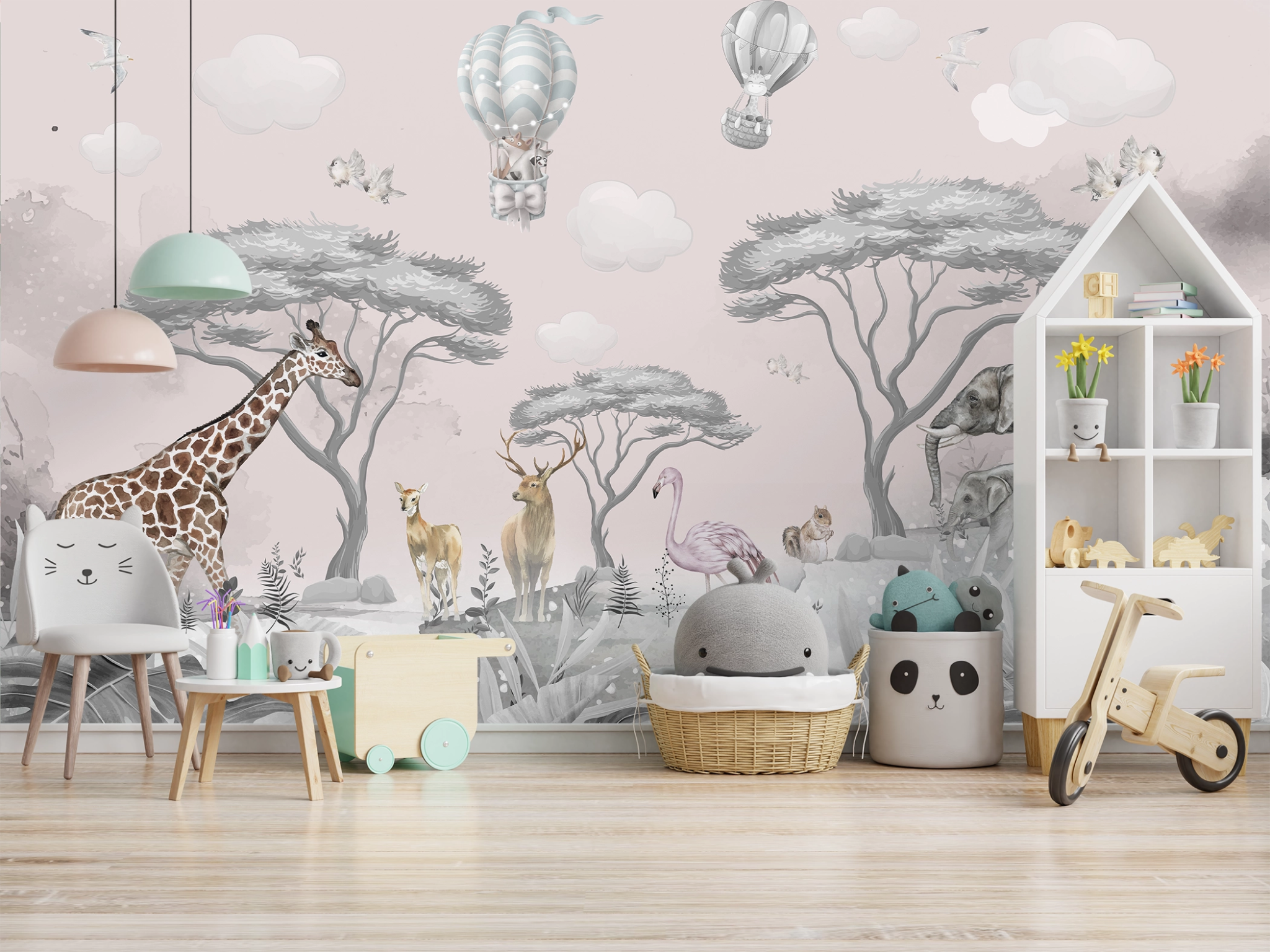 Papier peint panoramique Jungle Rose chambre enfant - Kam & Leon