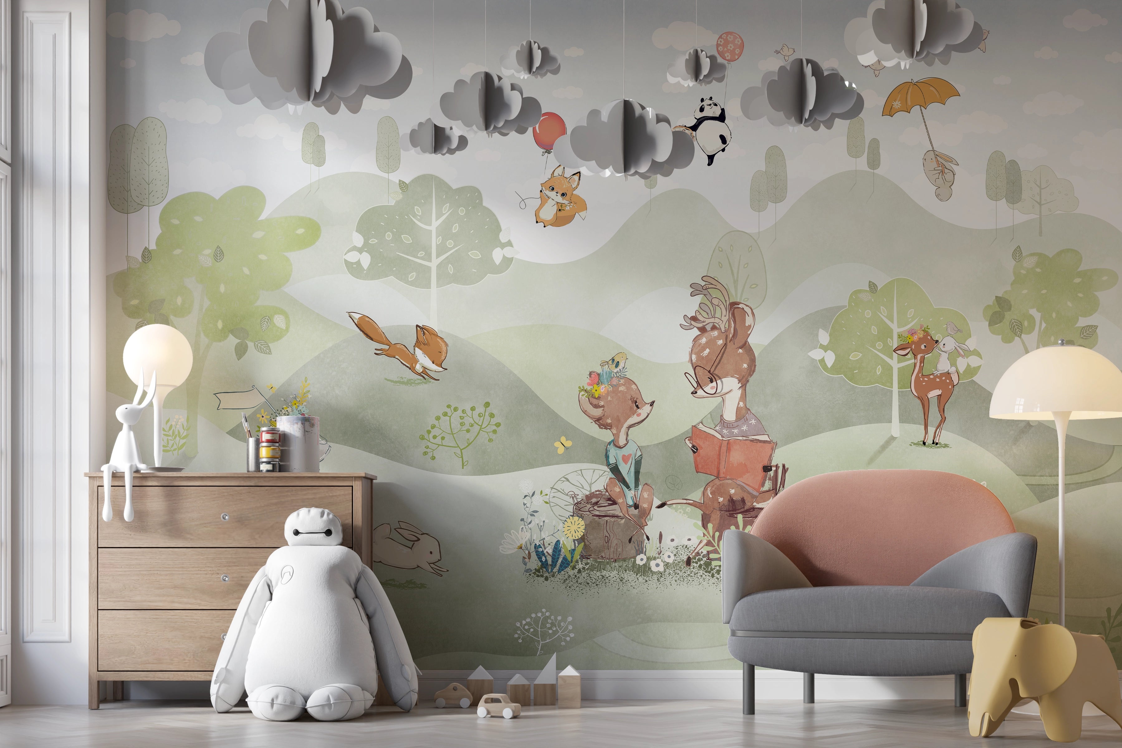 Panda &amp; Co Panoramic Wallpaper for Baby Room