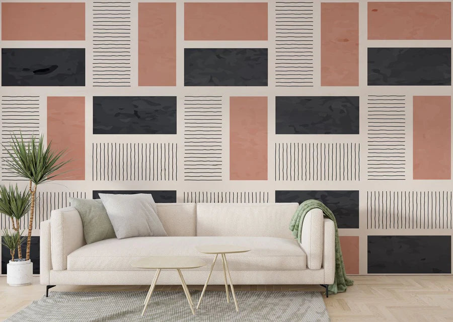 Pink and black rectangles geometric wallpaper