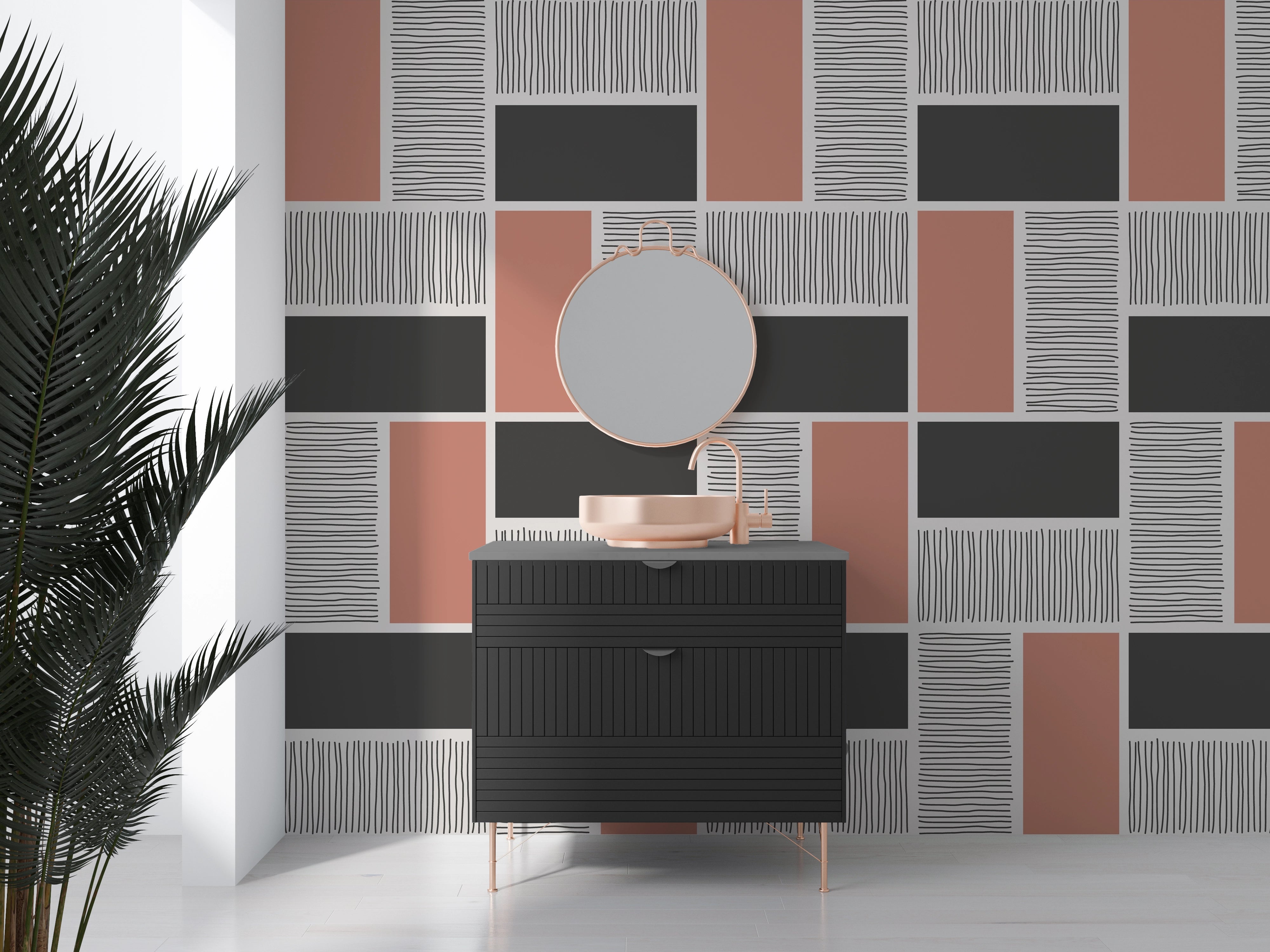 Pink and black rectangles geometric wallpaper