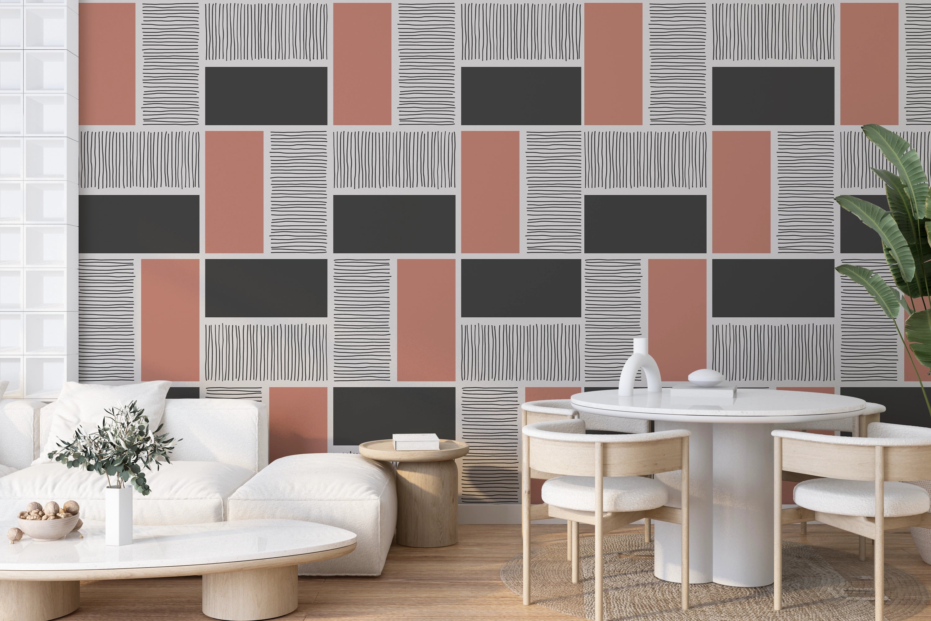 Pink and black rectangles geometric wallpaper