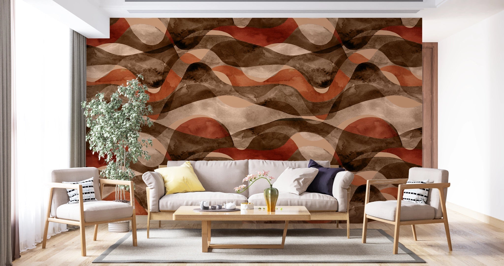 Papier peint tendance vague abstraite terracotta - Kam & Leon